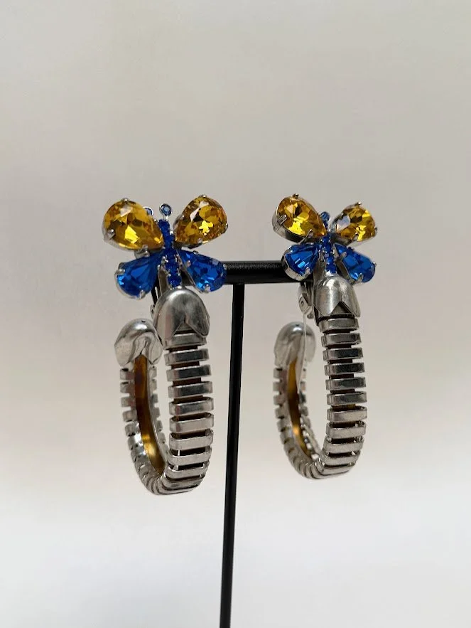 Silver-Tone Butterfly Crystal Hoop Earrings