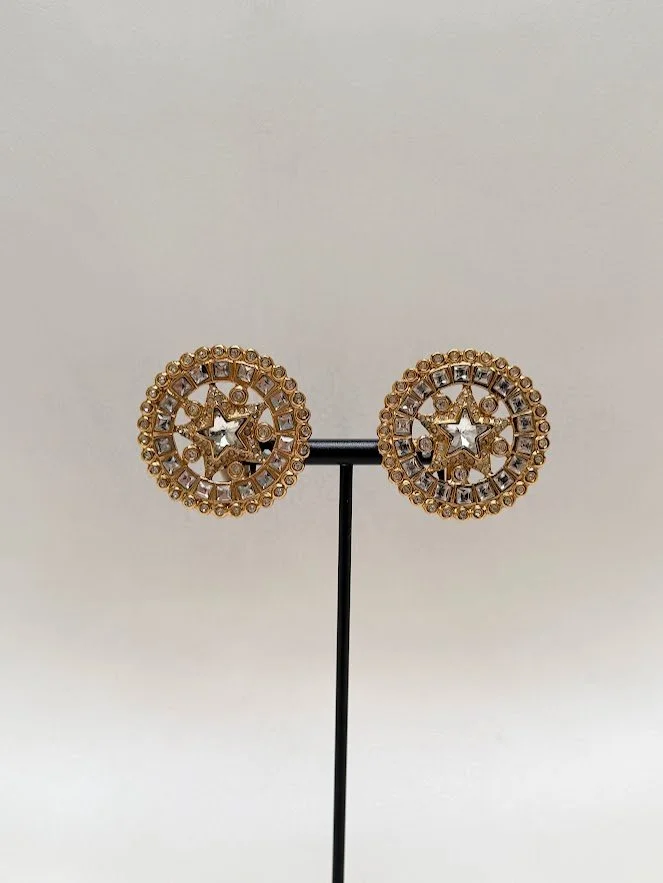 Vintage Yves Saint Laurent (YSL) Starburst Rhinestone Disc Earrings – 1980s