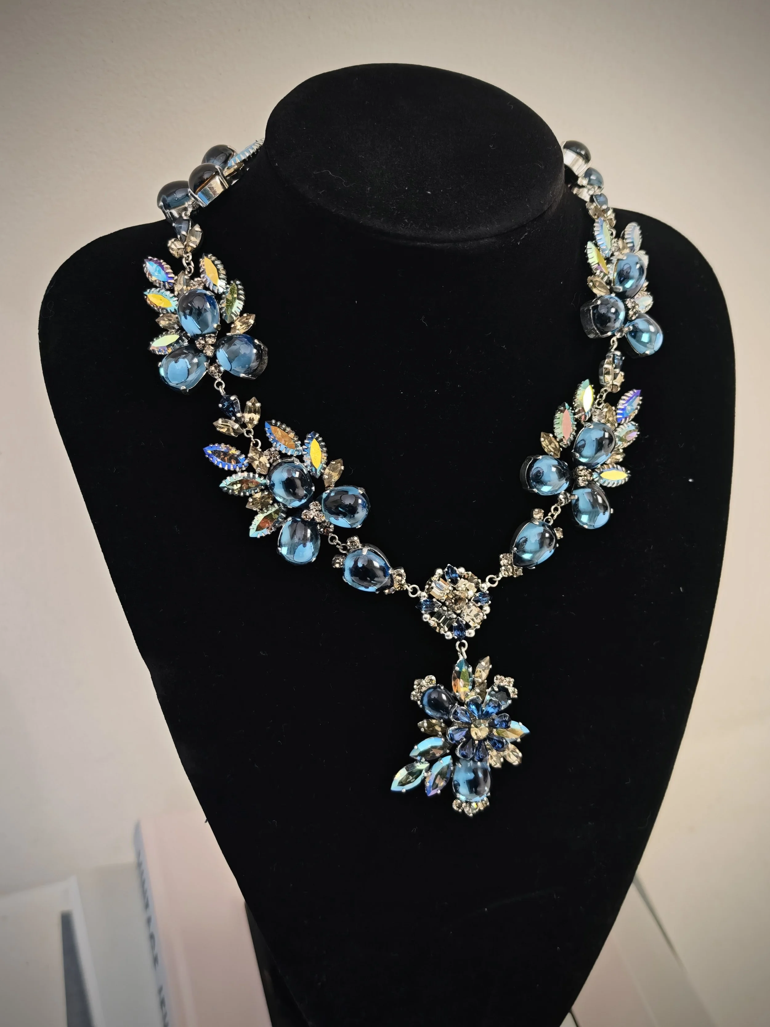 Western Germany Blue Floral Crystal Necklace