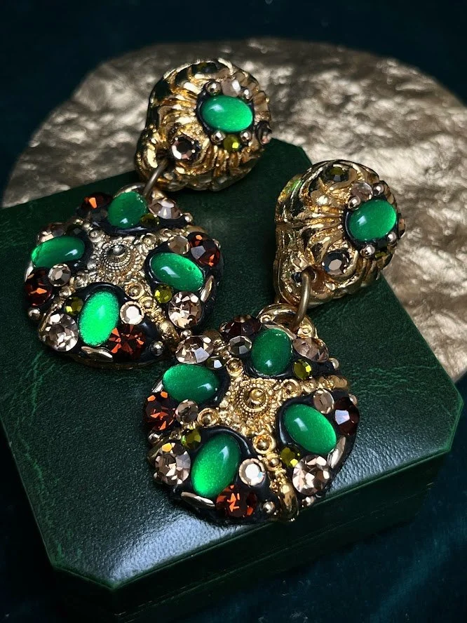 Emerald Renaissance Drop Clip Earrings