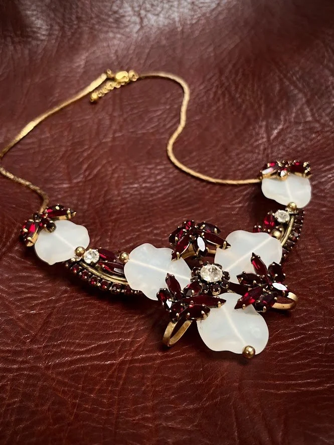 Vintage signed German Designer Max Muller Orchid Book Piece Earring and Necklace set