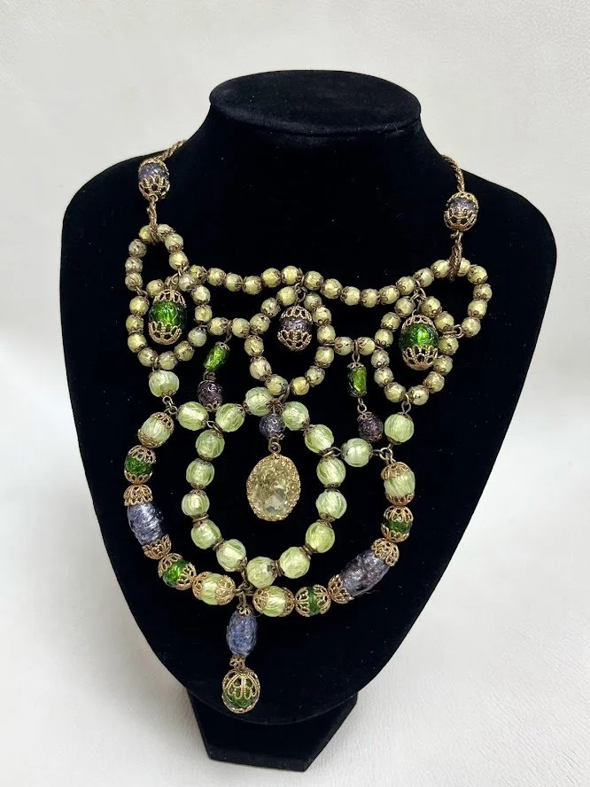 Vintage 1940s venetian lampwork murano beaded renaissance style massive necklace
