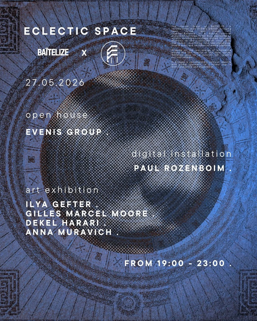ECLECTIC SPACE | Full Programm

May 27 | Rothschild Area | RSVP for the exact location 

Open House | Art exhibition | Digital Installation 

@evenisgroupofficial @shana.gg 

@unapaulogetic_ 

@dekelharari @anna.muravich @gilles_moore @ilyagefter.art