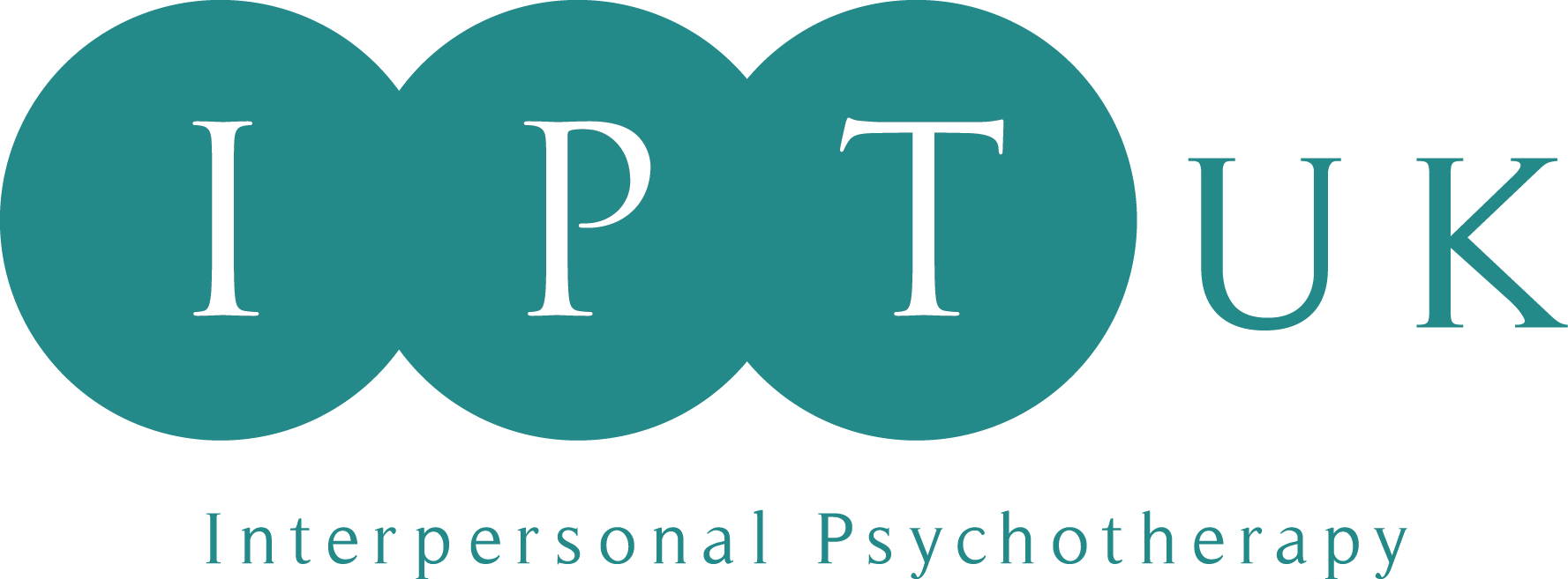 Logo for JPT UK Interpersonal Psychotherapy with three overlapping green circles containing white letters J, P, T, and black letters UK to the right, with the words 'Interpersonal Psychotherapy' below.