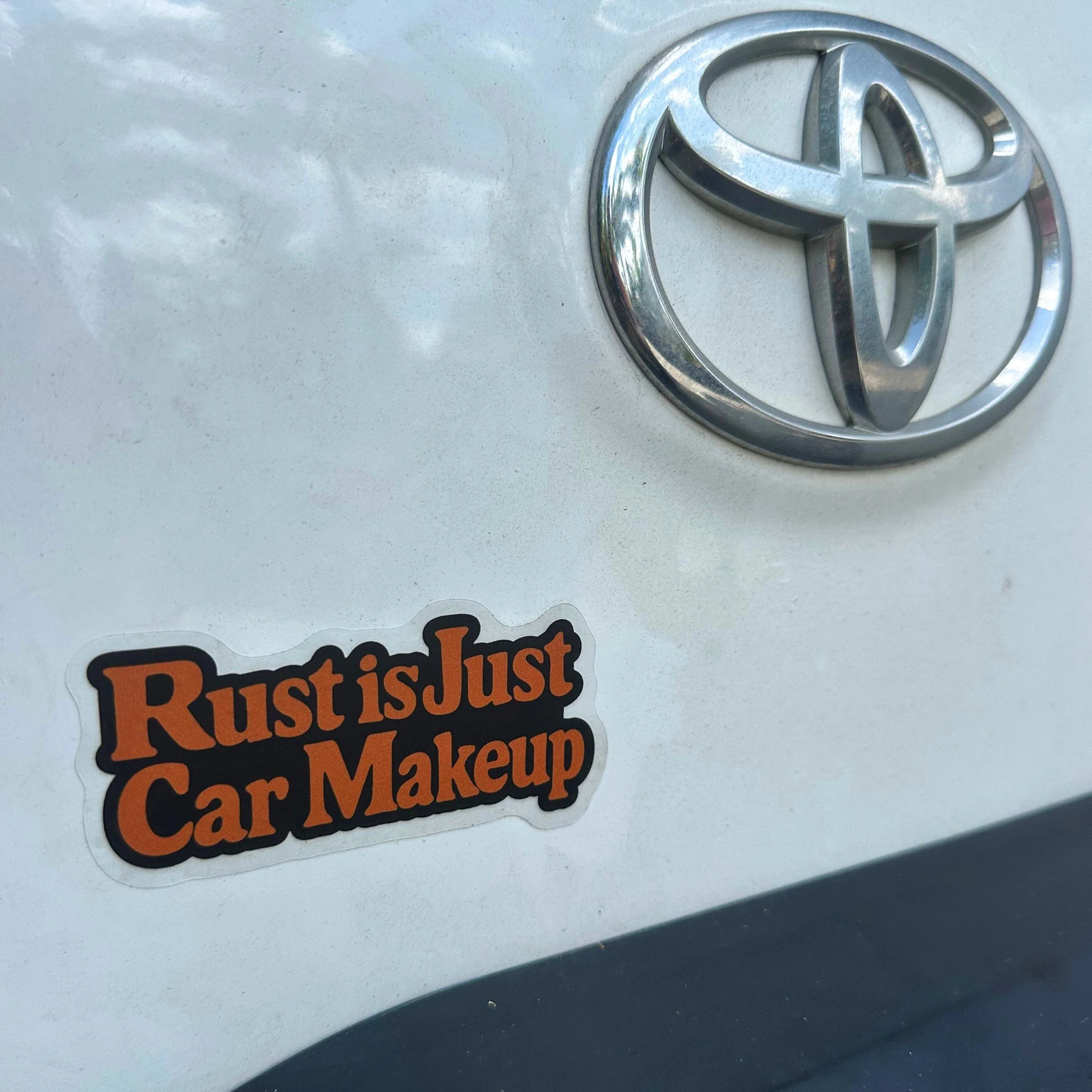 Rust is just car makeup funny vinyl car sticker with bold retro lettering