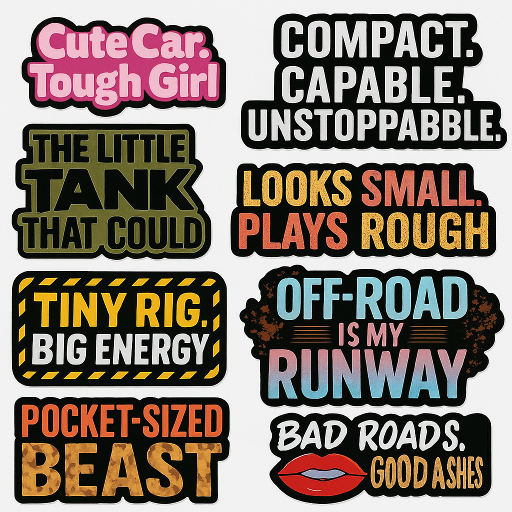 Collection of colorful 4wd vinyl car stickers with bold, playful text