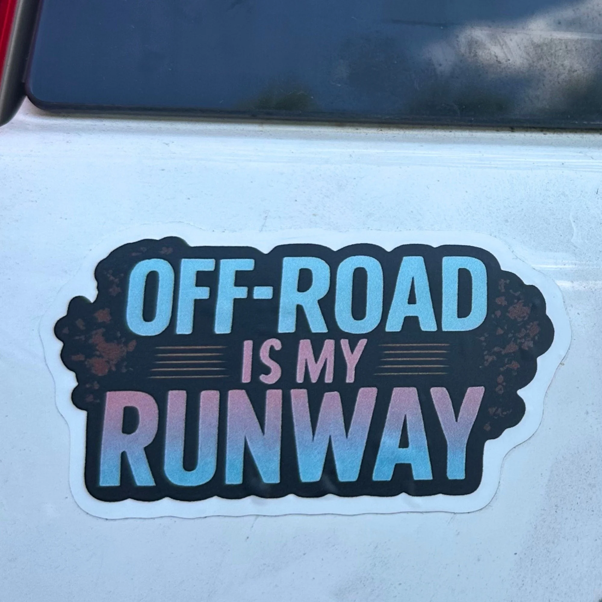 Off road is my runway vinyl car sticker with playful off road design
