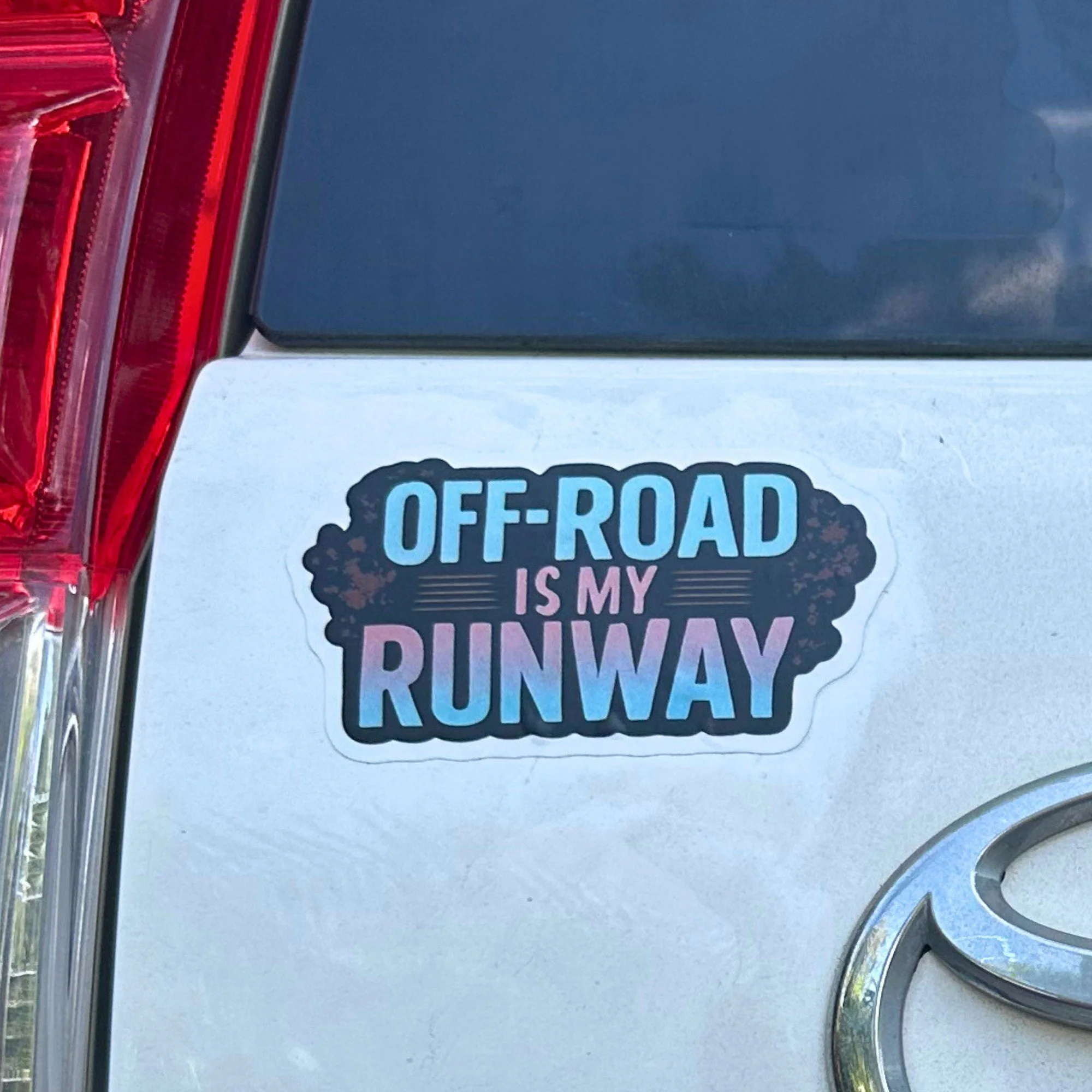 Off road is my runway vinyl car sticker with playful off road design