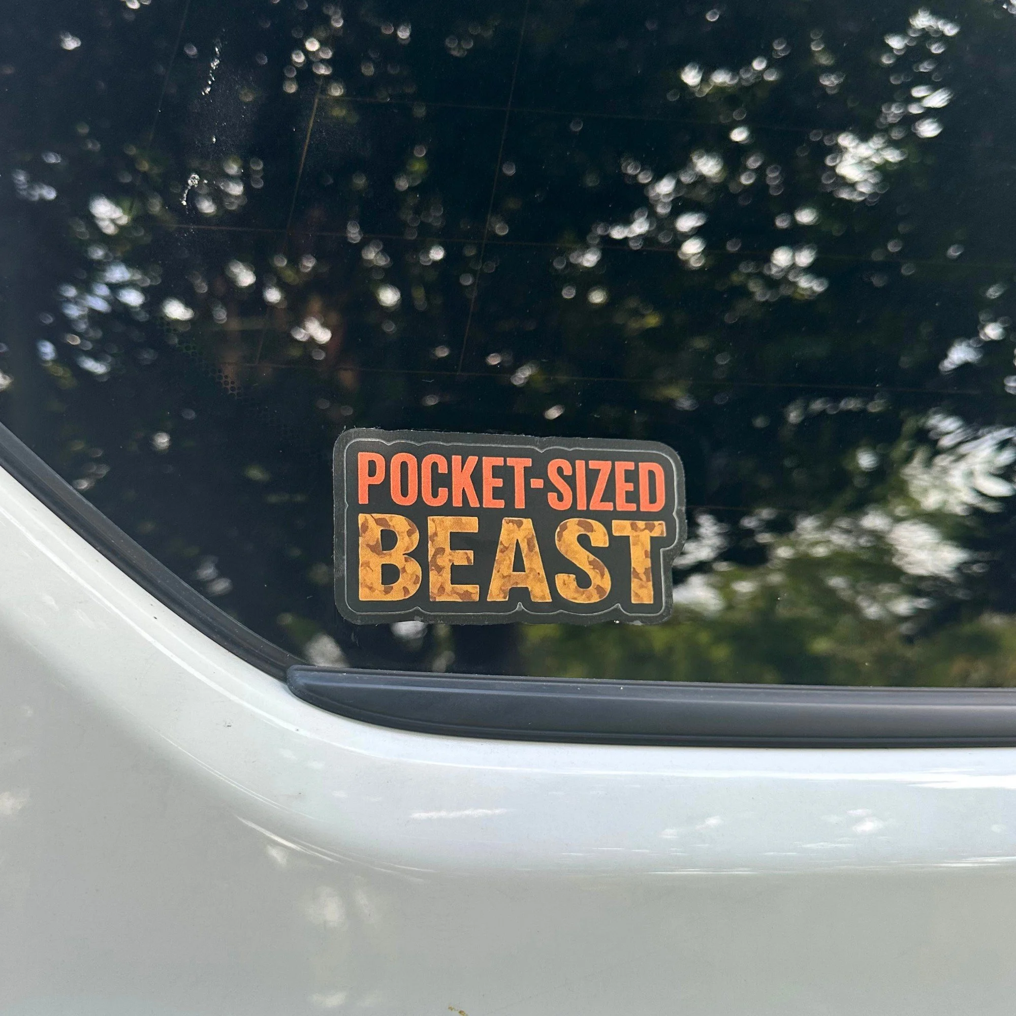 Pocket sized beast vinyl car sticker with bold compact text design