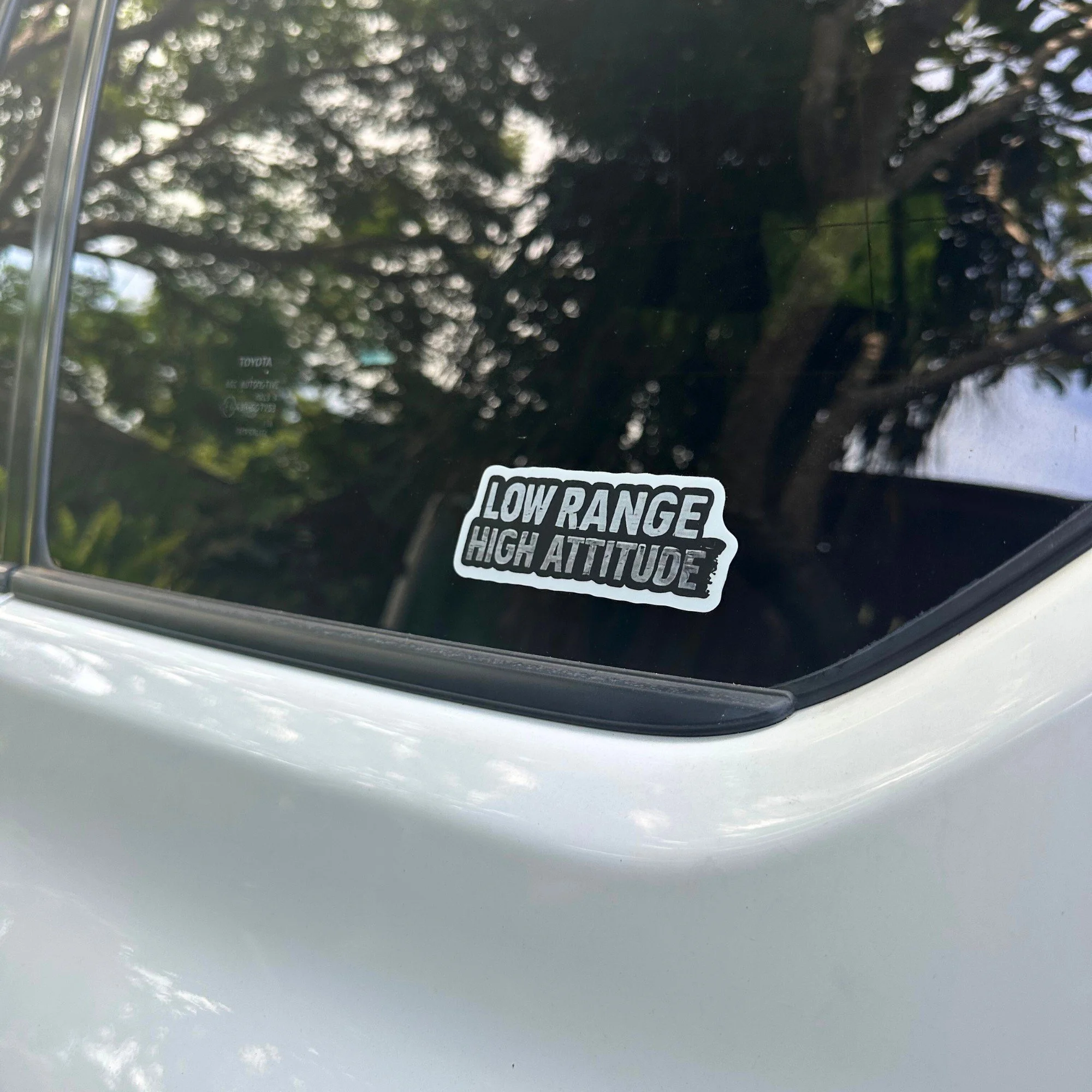 low range high attitude vinyl car sticker with rugged bold lettering