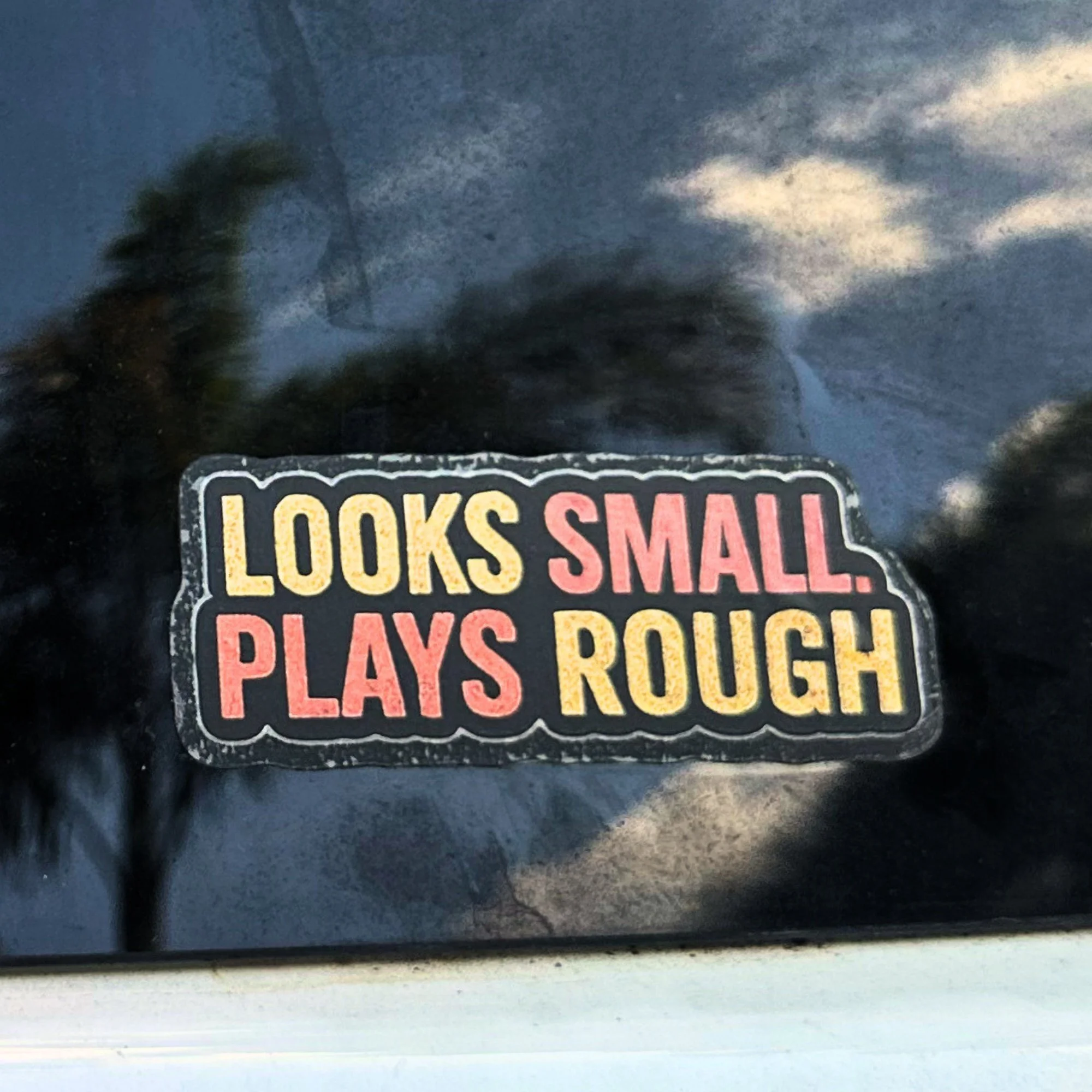 Looks small plays rough vinyl car sticker with bold off road style text