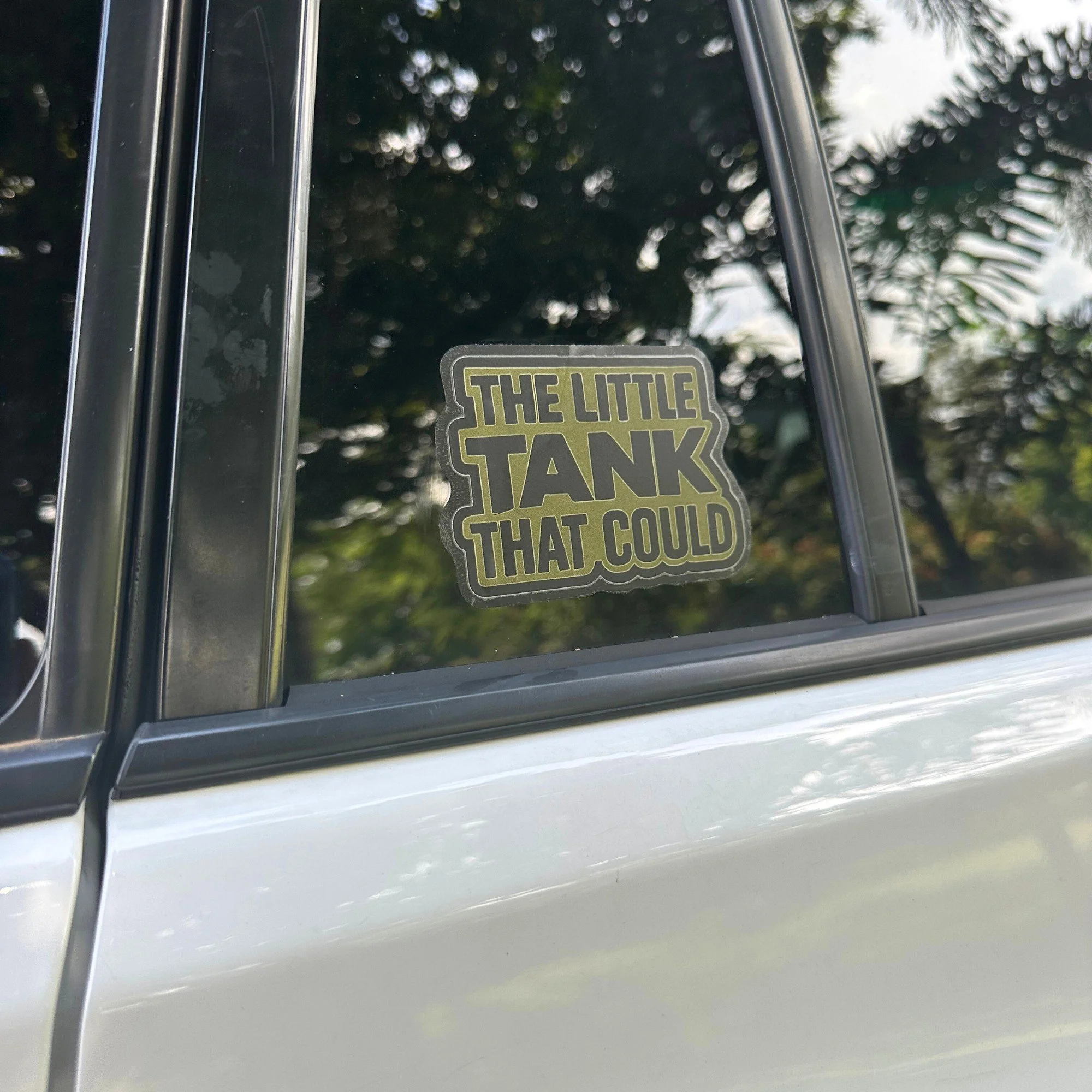 The little tank that could vinyl car sticker with rugged bold lettering