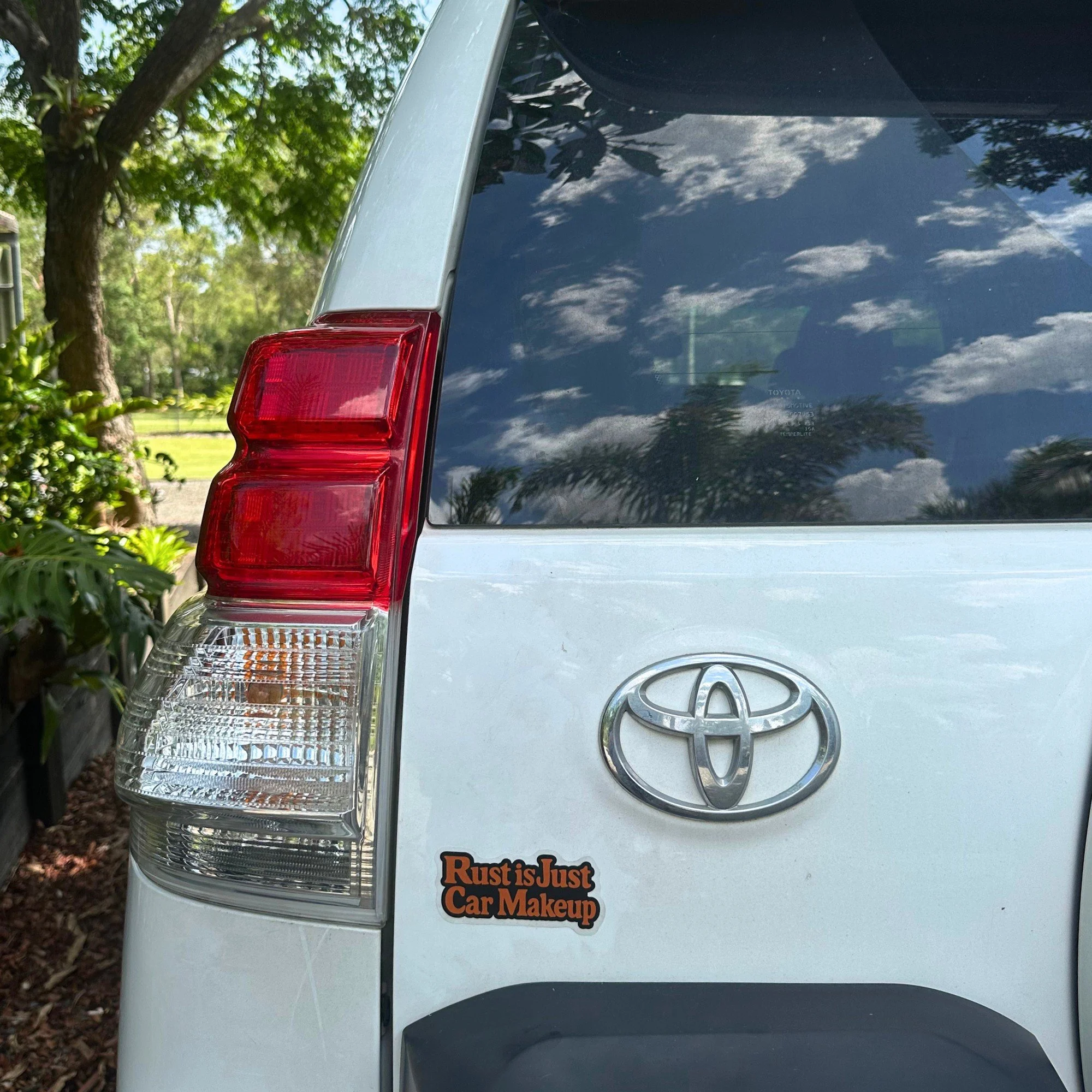 Rust is just car makeup funny vinyl car sticker with bold retro lettering