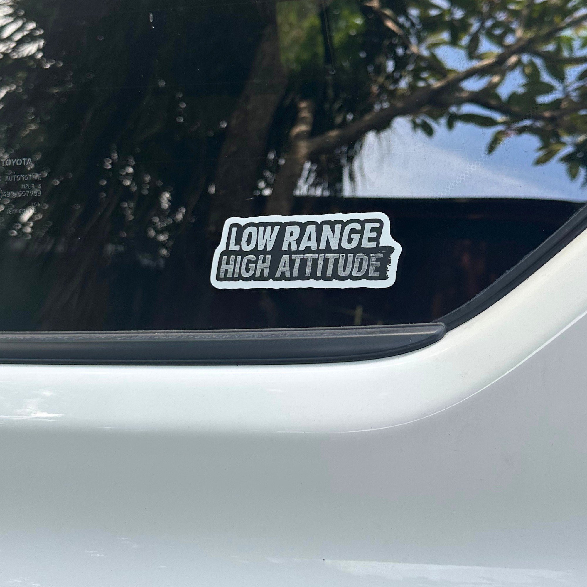 low range high attitude vinyl car sticker with rugged bold lettering