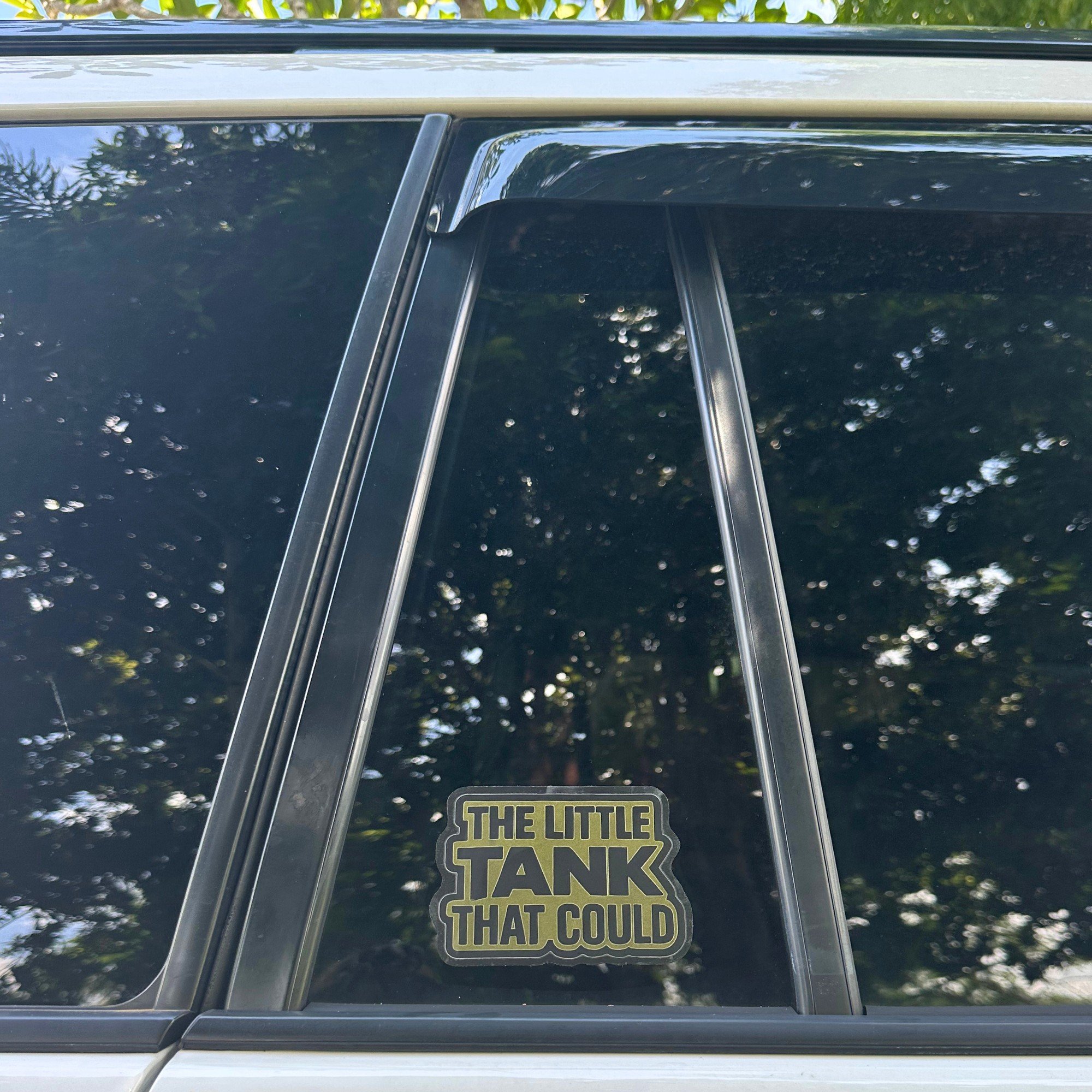 The little tank that could vinyl car sticker with rugged bold lettering