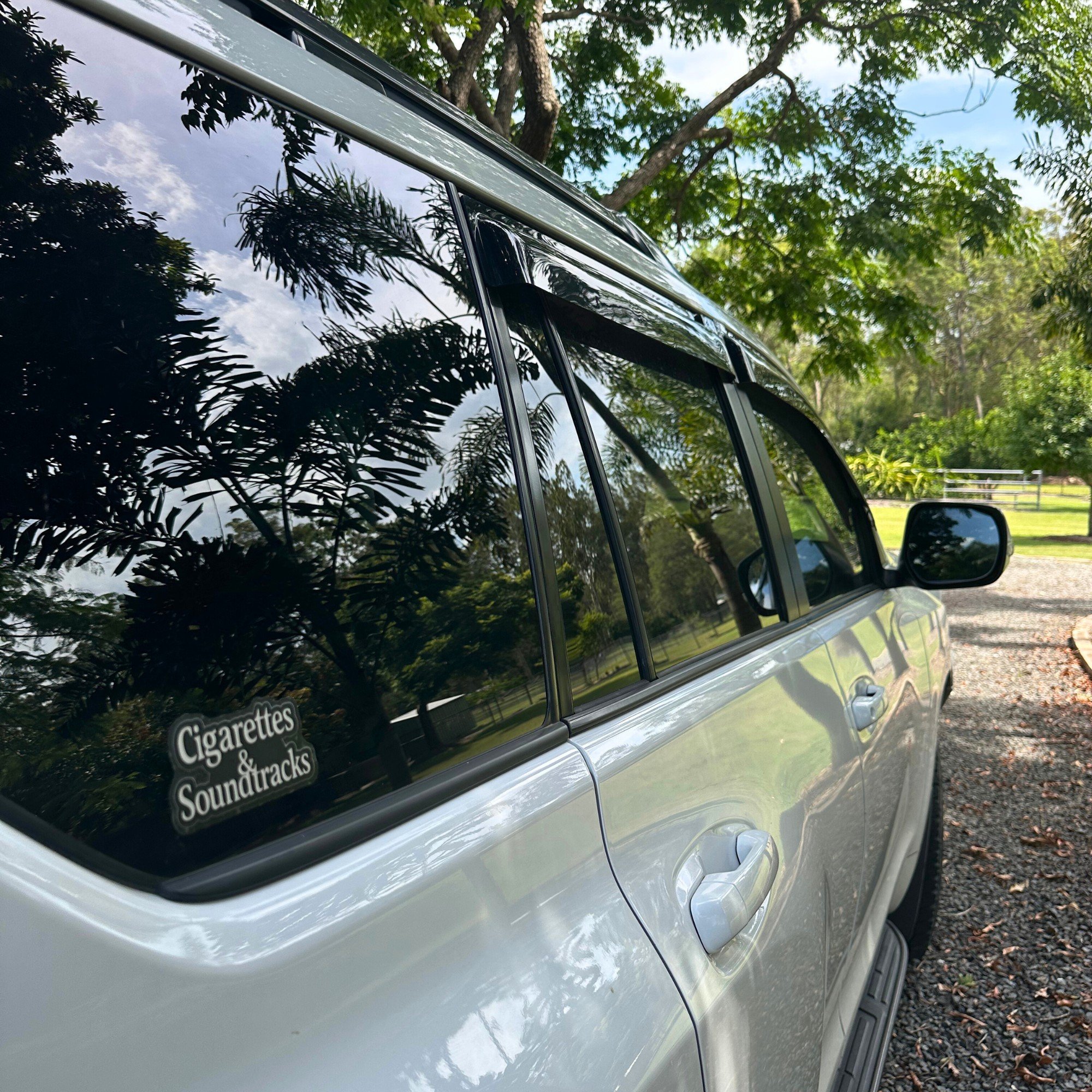 Cigarettes and soundtracks vinyl car sticker with vintage style typography