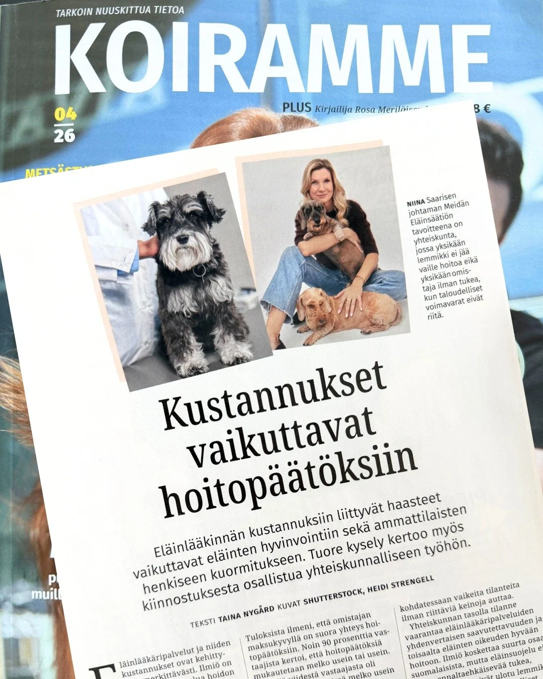 Koiramme-lehden uudessa numerossa on juttu Meid&auml;n El&auml;ins&auml;&auml;ti&ouml;n toteuttamasta kyselyst&auml;.

Kyselyss&auml; selvitettiin, miten el&auml;inl&auml;&auml;kinn&auml;n kustannuksiin liittyv&auml;t haasteet n&auml;kyv&auml;t alan 