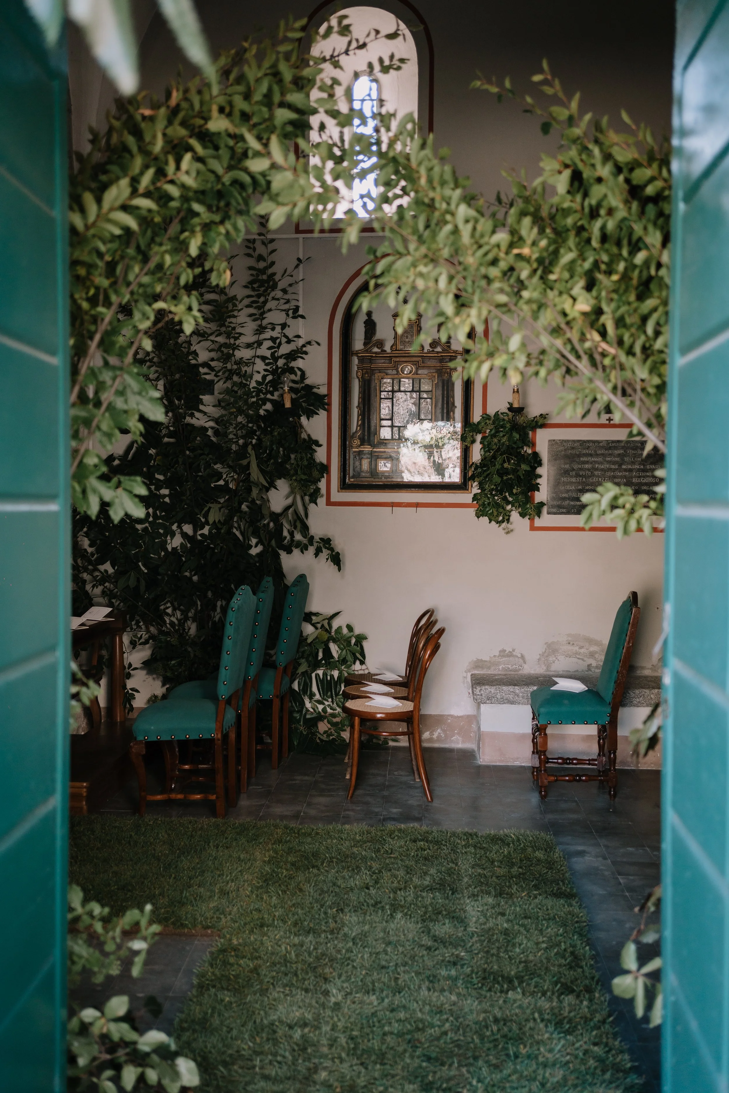 green decoration in the wedding church