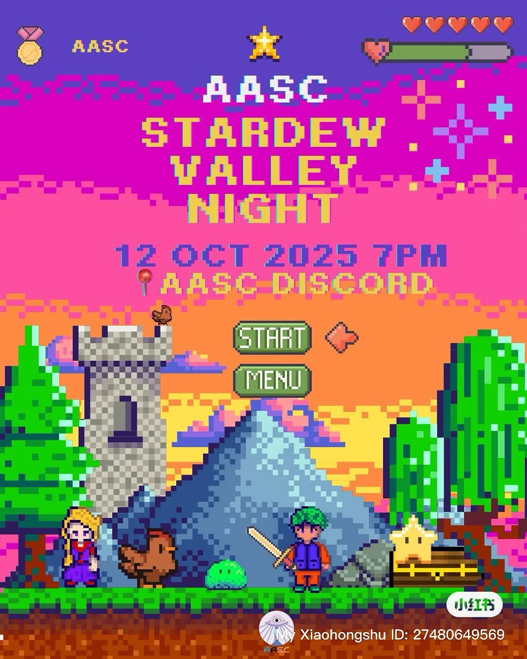 老乡 非正常酷儿研究所在星露谷很想你
10.12晚上7点一起来我们的Discord种菜吧！
Fellow farmers, join AASC on our Discord to play Stardew Valley together at 7 PM on 12 October 💜 Link in bio.