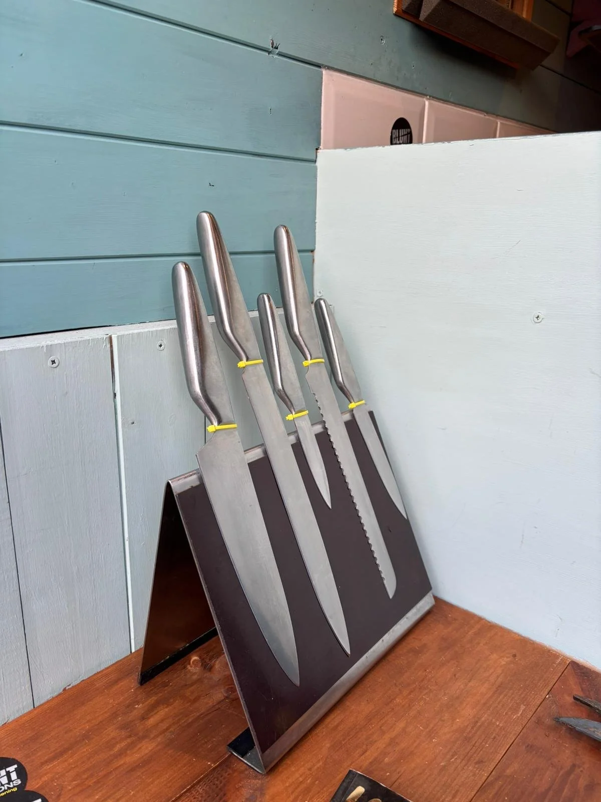 Sharpened Knives. Each knife marked with a zip tie.