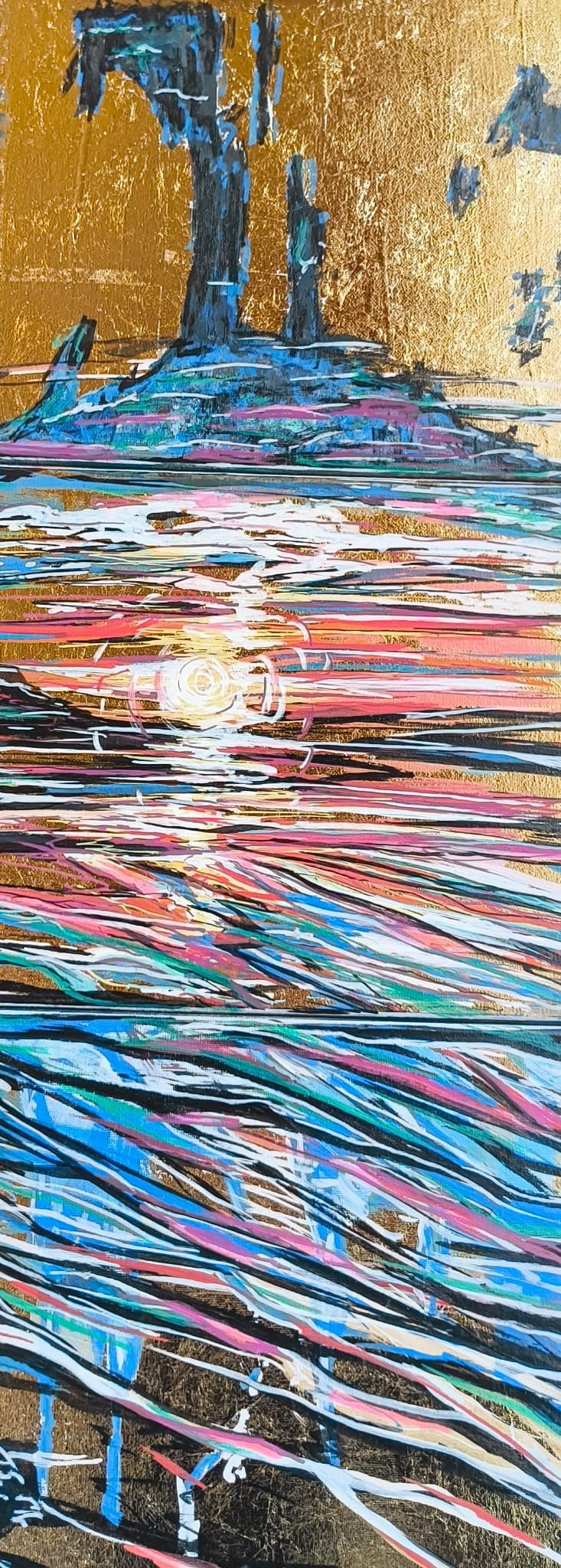 Abstract Golden Sunset Triptych