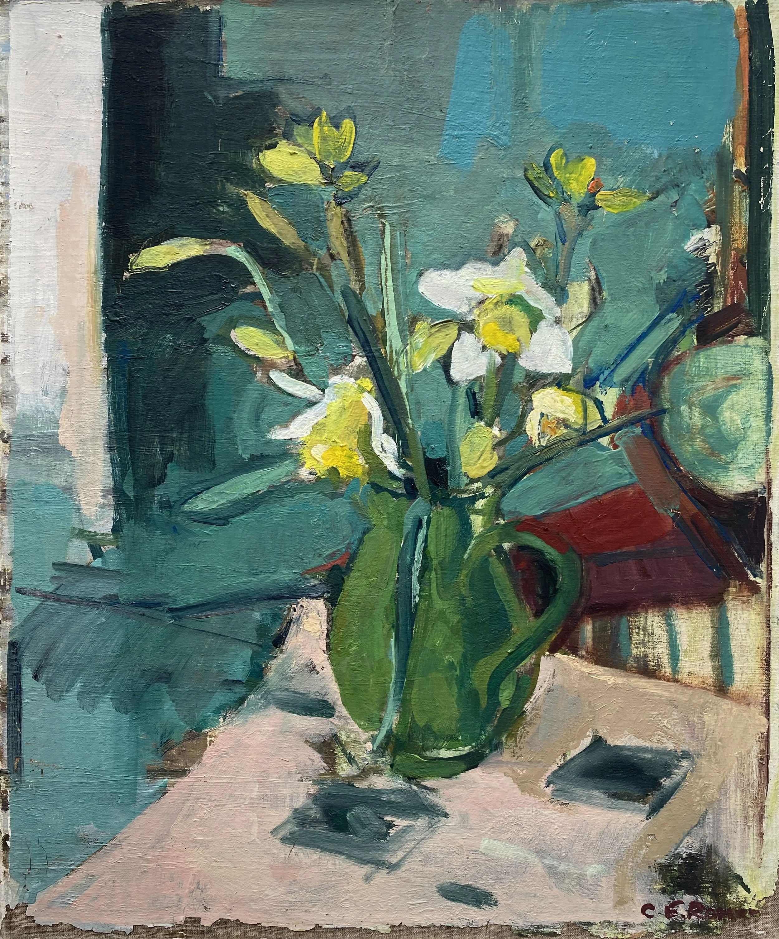 DAFFODILS IN A GREEN JUG, oil on canvas, 46x38cm
