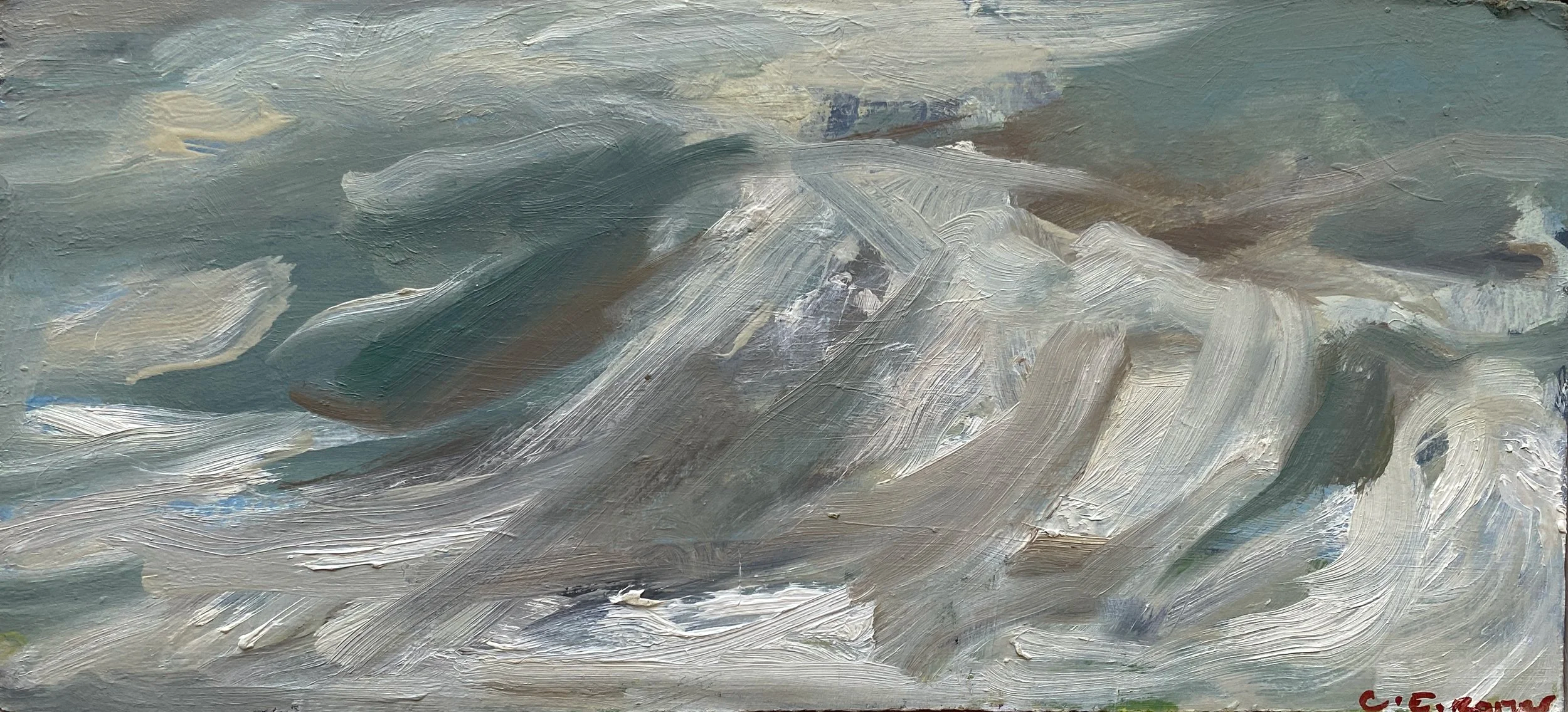 STORM BRAM, SOUTH DEVON, oil on board, 14x30cm SOLD