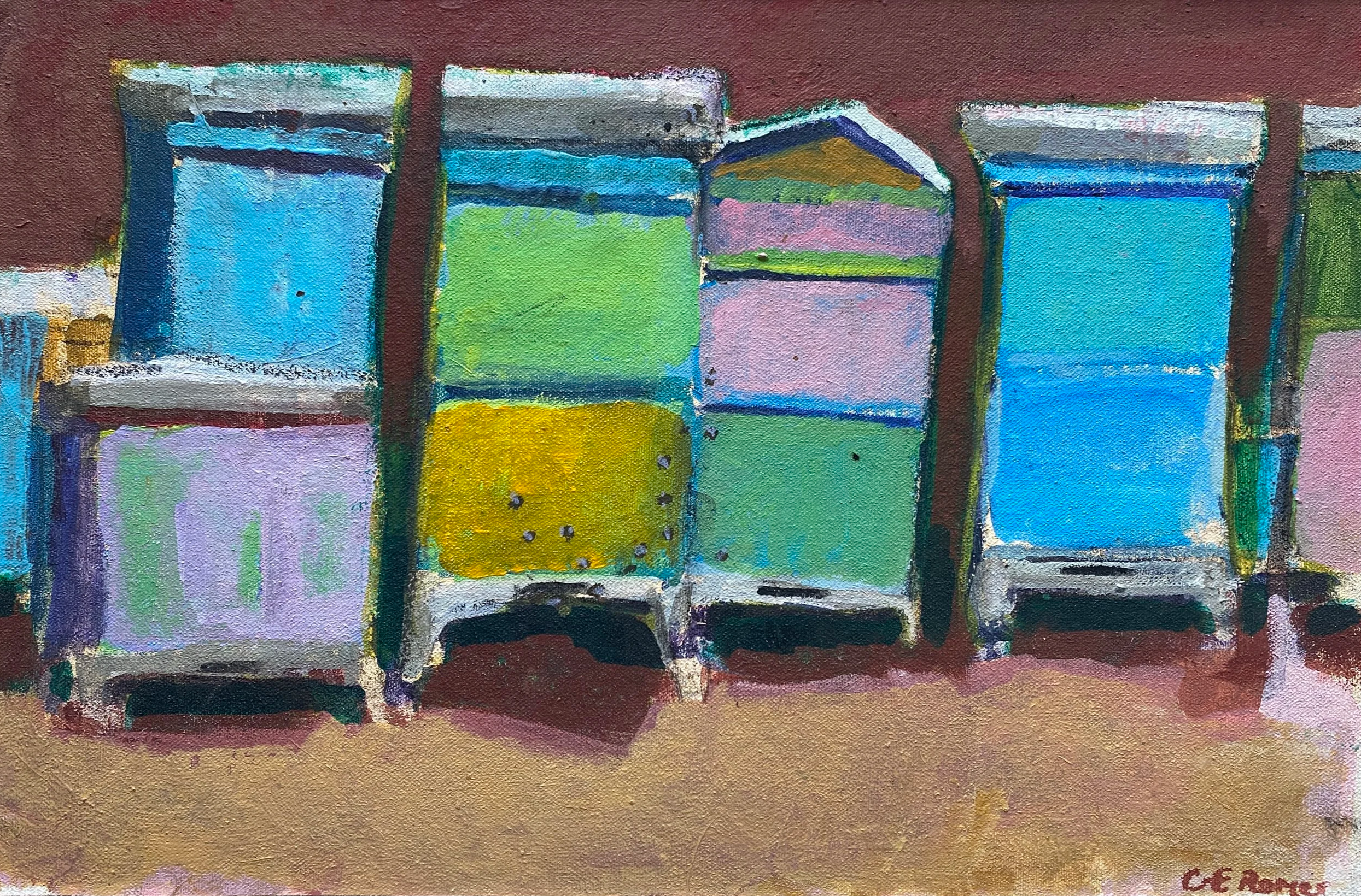 BEEHIVES, NORTH MACEDONIA, acrylic and oil on canvas, 33x48cm