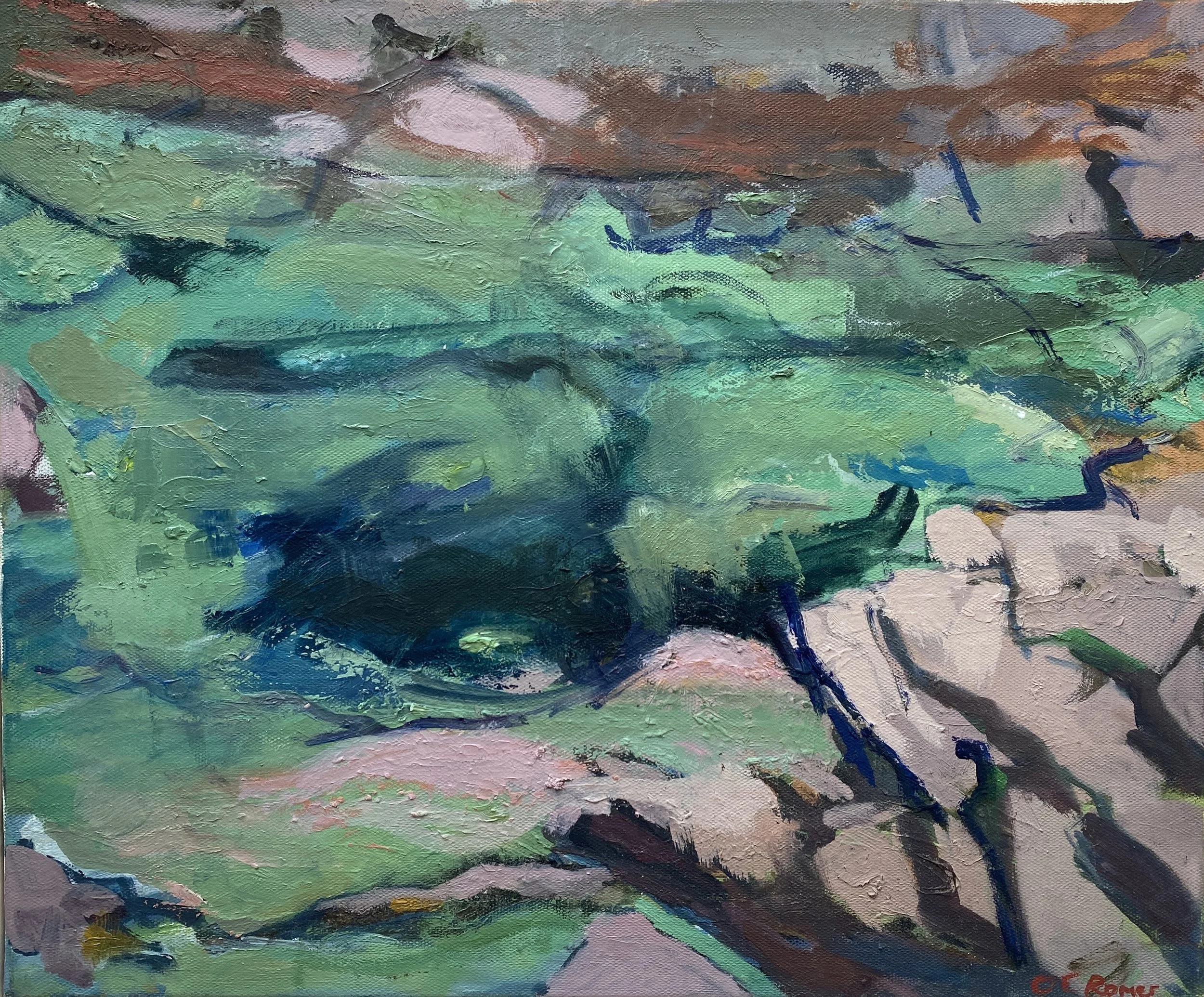 DEEP GREEN POOL, SOUTH DEVON, oil on canvas, 38x46cm