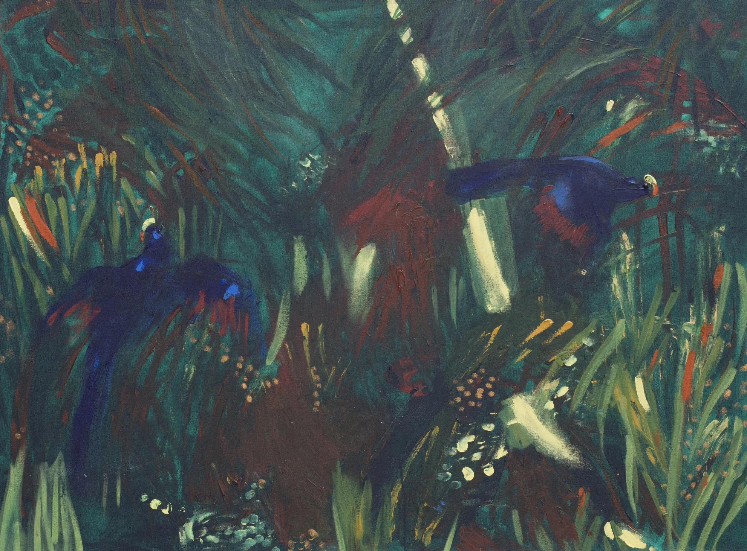 Flight of the Turacos, Ghana,
Acrylic on canvas, 48"x36"