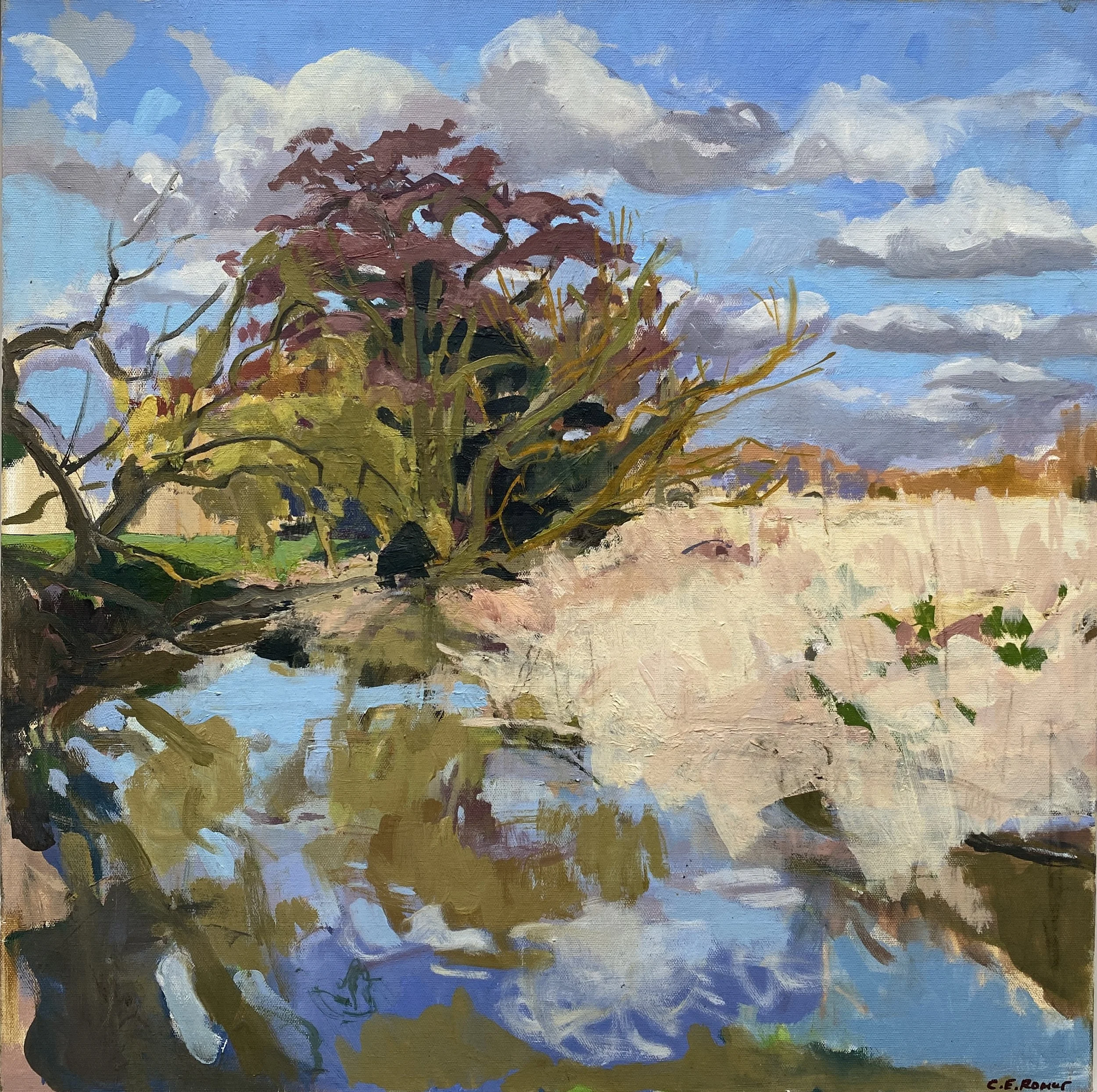 RIVERBANK, ESSEX, oil on canvas, 60x60cm