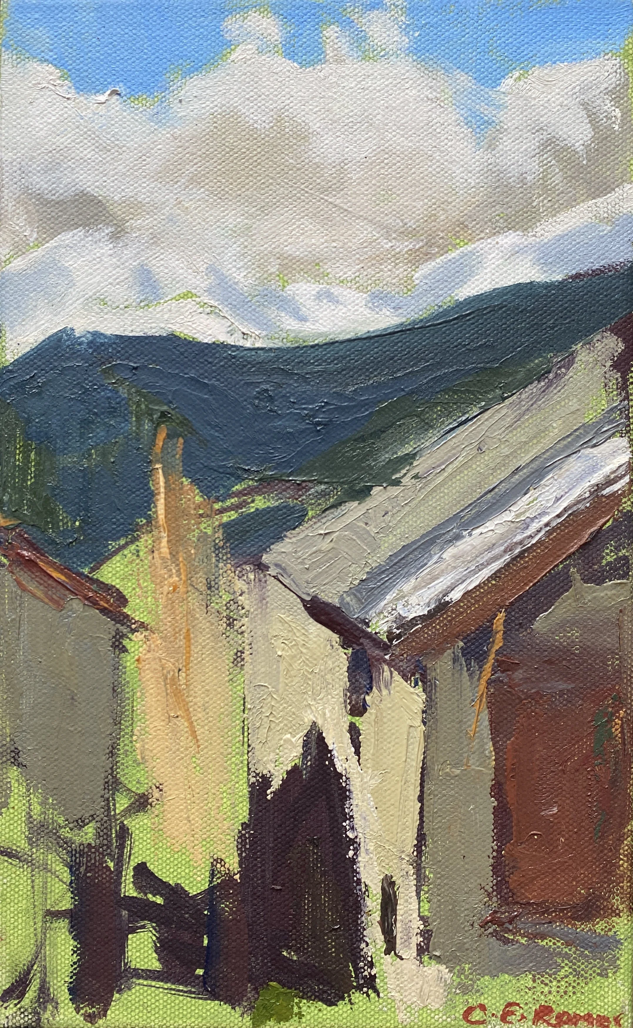 BARNS AND POPLAR GAVÀS, PYRENEES, CATALONIA, oil on canvas, 26x16cm SOLD