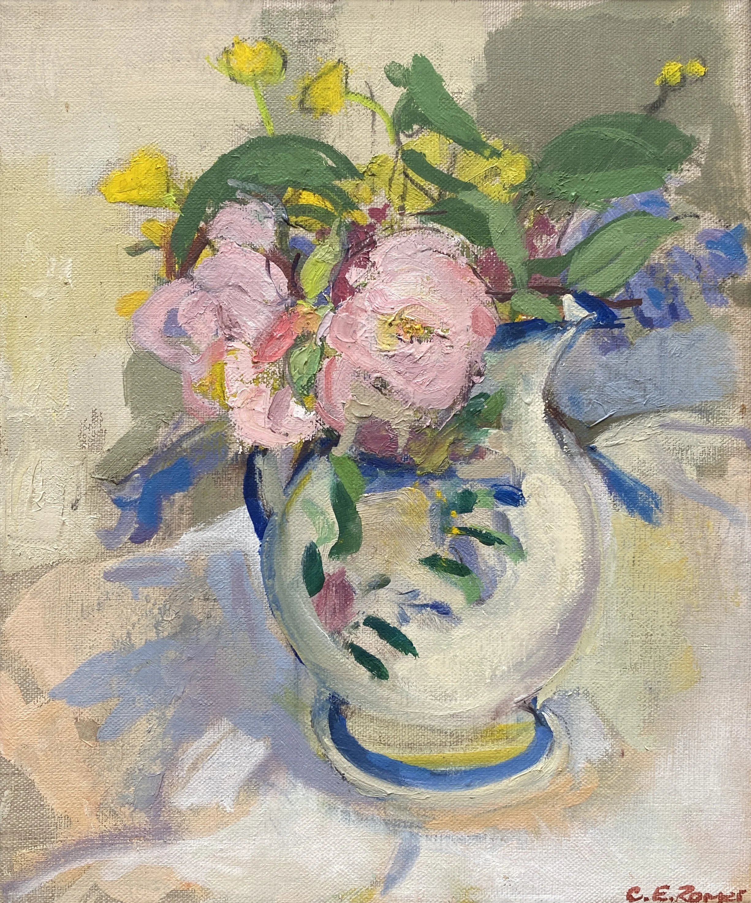 ROSES IN A BRETON JUG, oil on canvas, 30x25cm