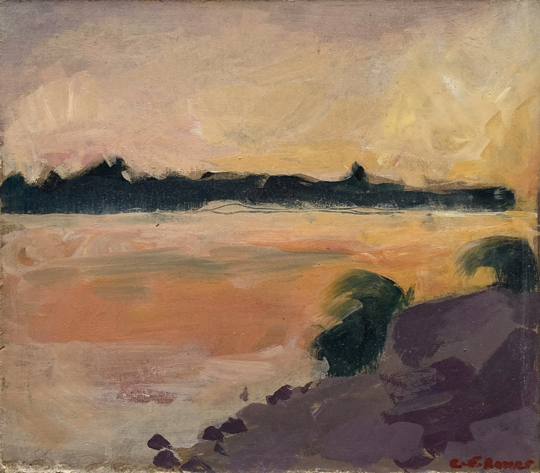 APRICOT DAWN, LOIRE, acrylic on board, 22x25cm