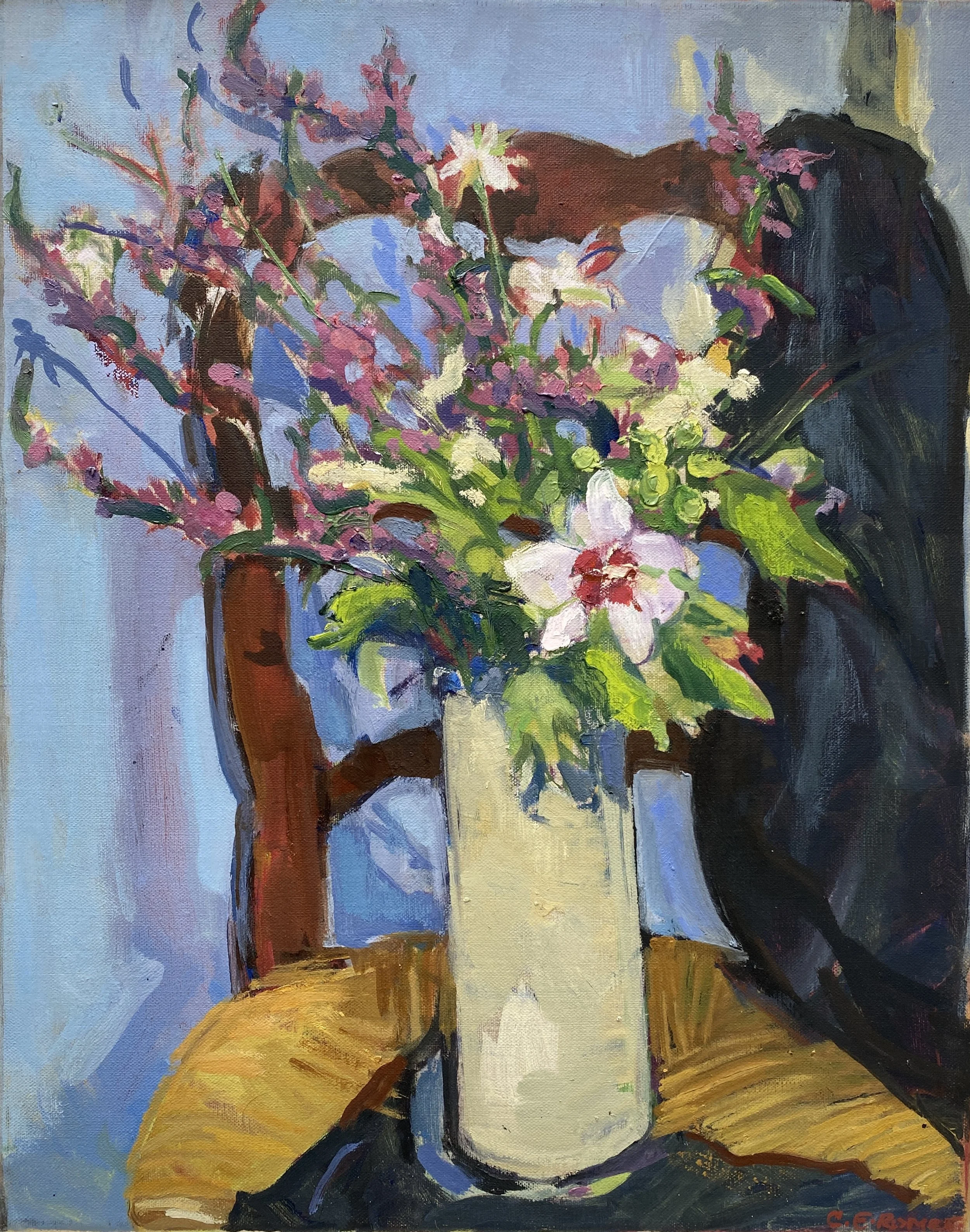 PURPLE LOOSESTRIFE AND HIBISCUS, acrylic on canvas, 56x46cm