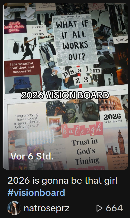 Screenshot von TikTok mit einem Visionboard und dem Titel 2026 Visionboard