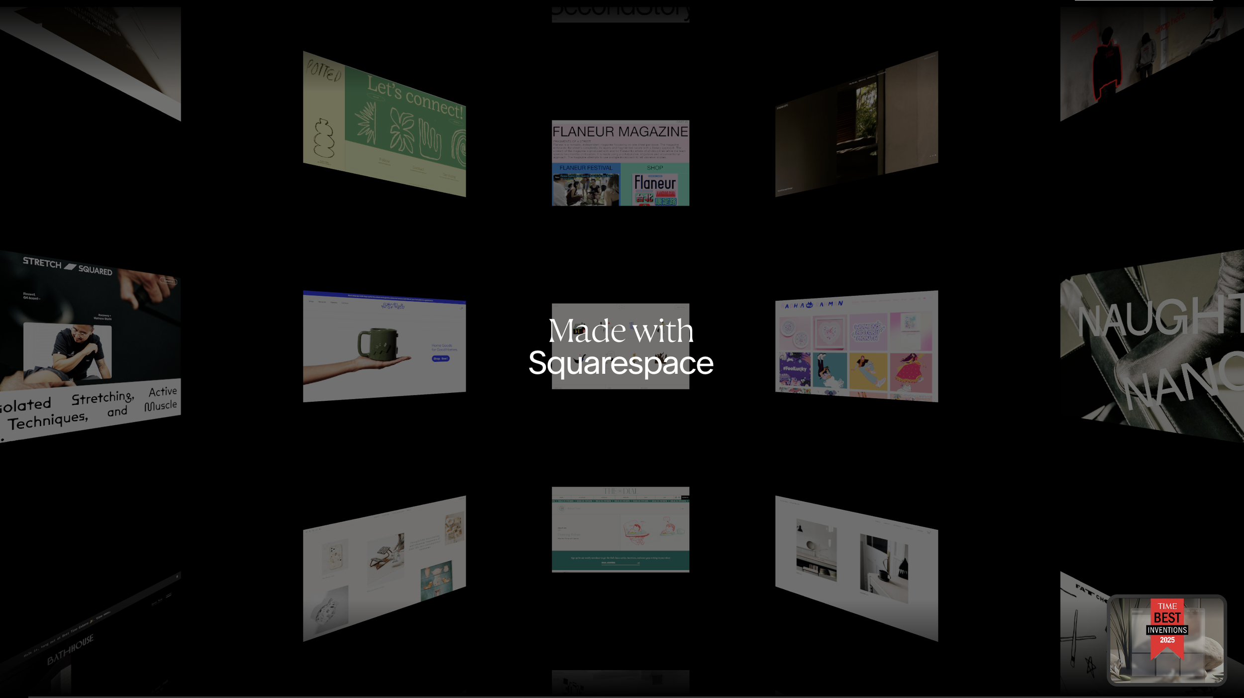 many squarespace websites on a black background