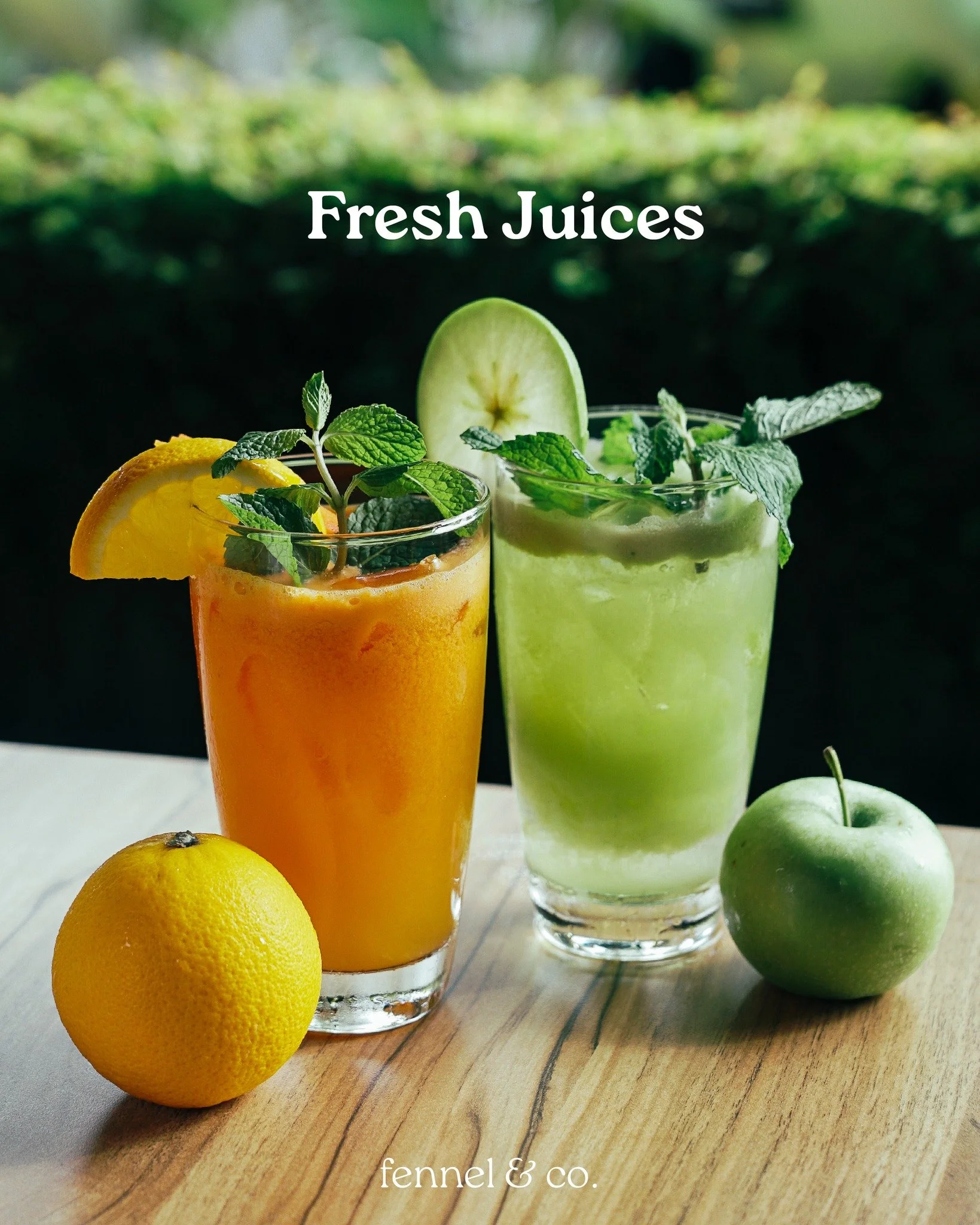 Meet Fennel &amp; Co&rsquo;s Freshest siblings, The Green apple &amp; Mint and Orange Carrot &amp; Ginger juices! Beautifully refreshing and guilt free, perfect to savor after a particularly sinful meal of our Buttermilk Oat Crumbed Fried Chicken ;P
