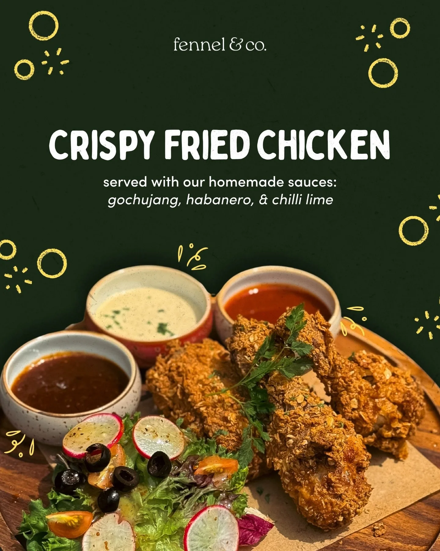 Which is your favourite sauce? 👀 Come by and try our Crispy Fried Chicken to find out! 

#klfoodie #cafe #klcafe #friedchicken #restaurant