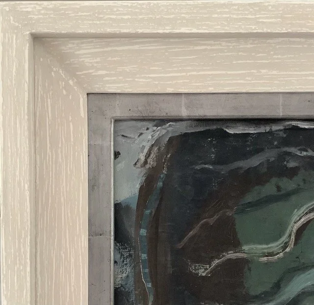 Painted and distressed frame with White Gold slip