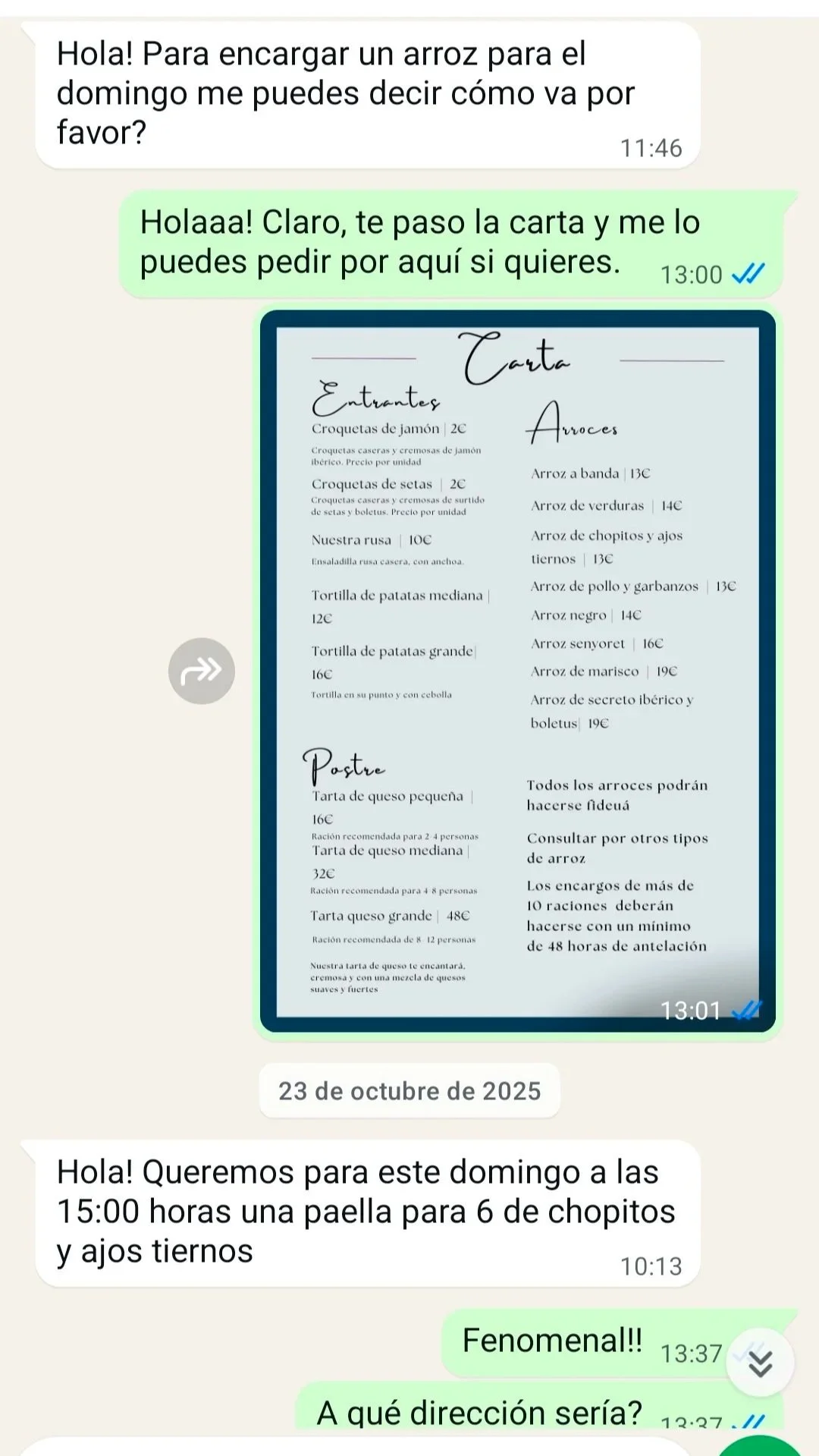 Encargar arroz facil, sencillo. Pedir paellas por telefono en Madrid