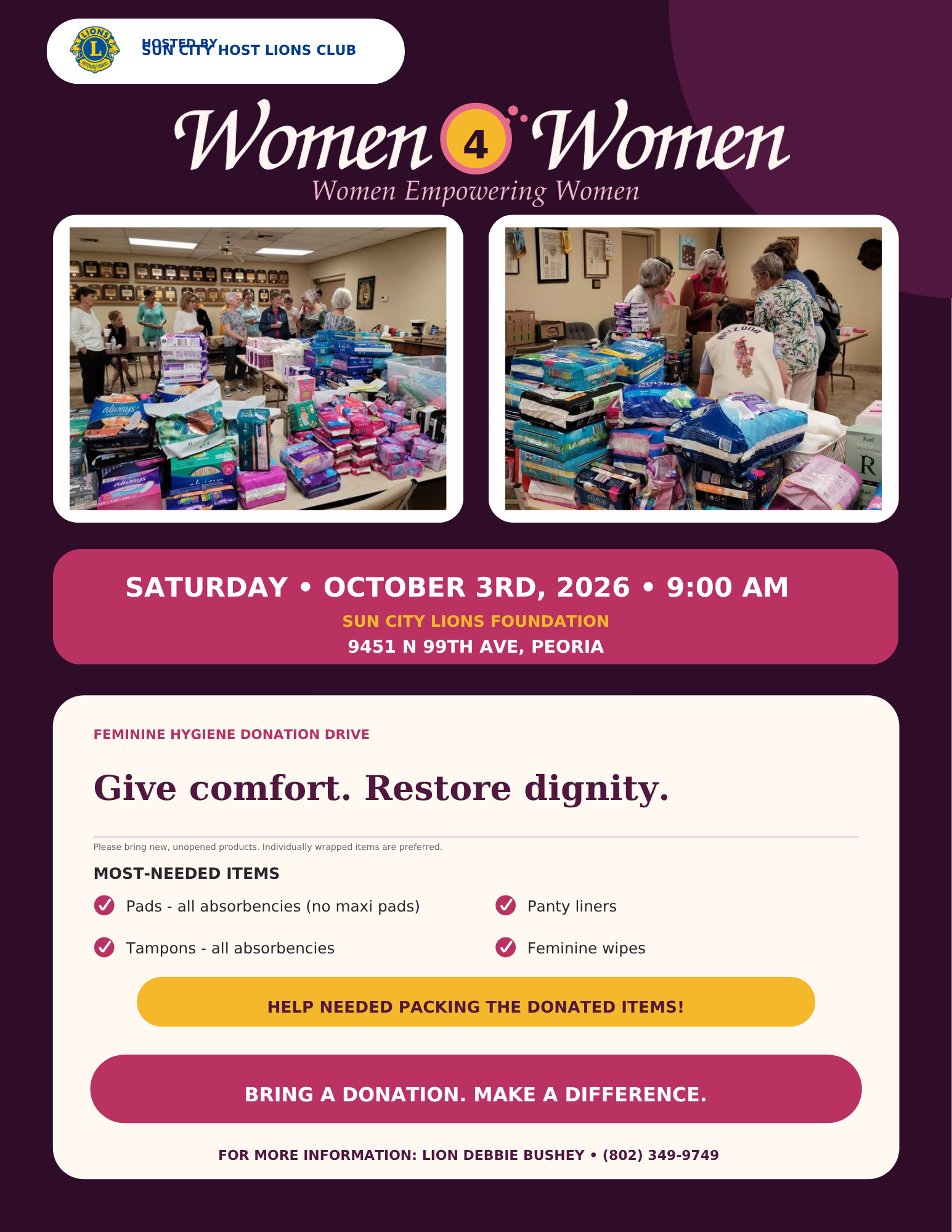 Women 4 Women Feminine Hygiene Donation Drive