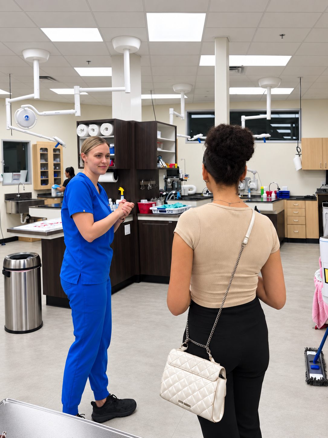 Dr. Hannah Elliott gives Justice a behind-the-scenes tour of the veterinary practice.