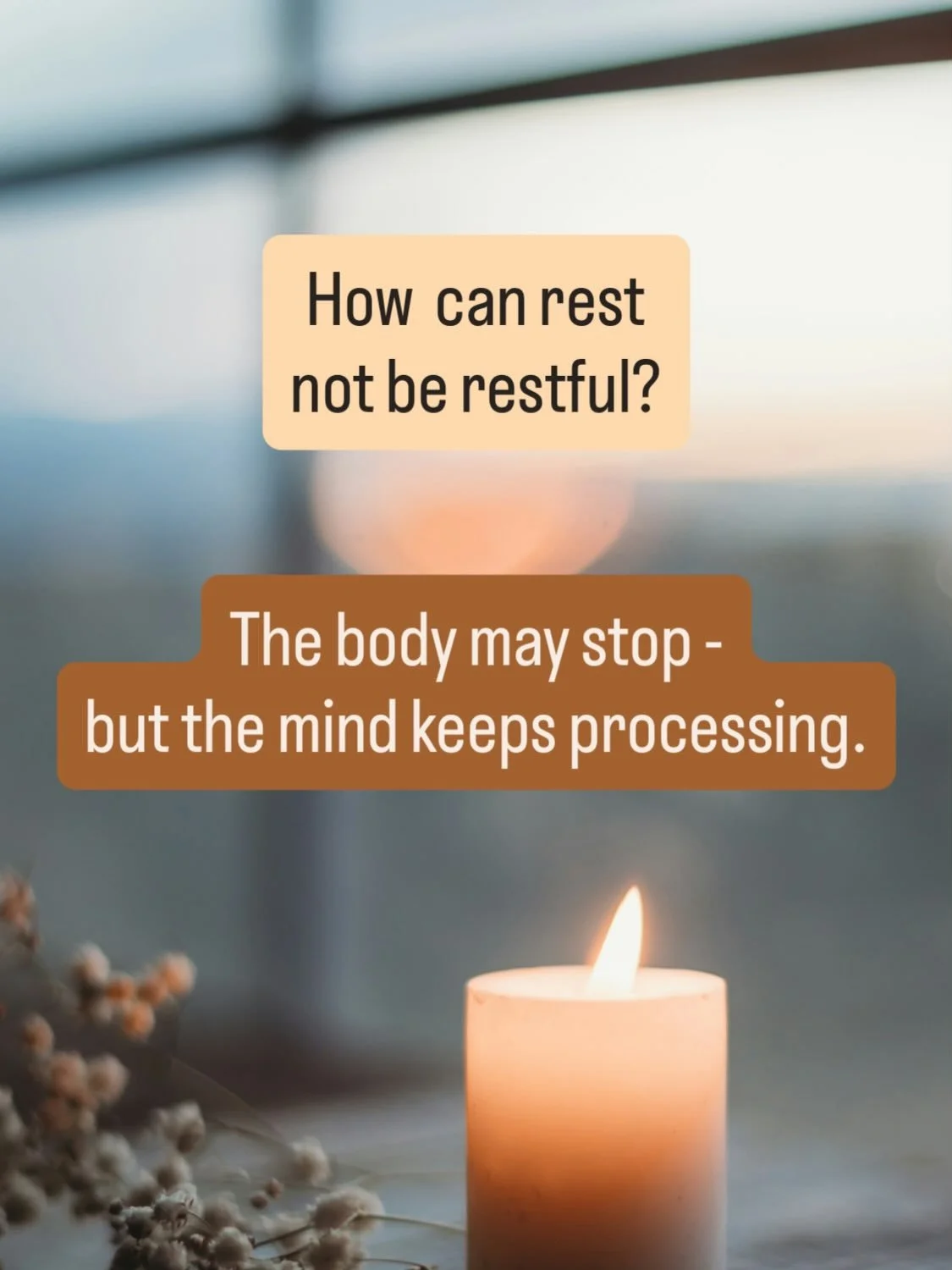 We often think we&rsquo;re resting because the body has stopped moving.
But if the mind is still processing, reacting, or taking in information, the nervous system may still be working.

Rest isn&rsquo;t something we force or optimise.
It&rsquo;s som