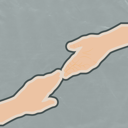 Two hands reaching out and touching each other, symbolizing connection or support.