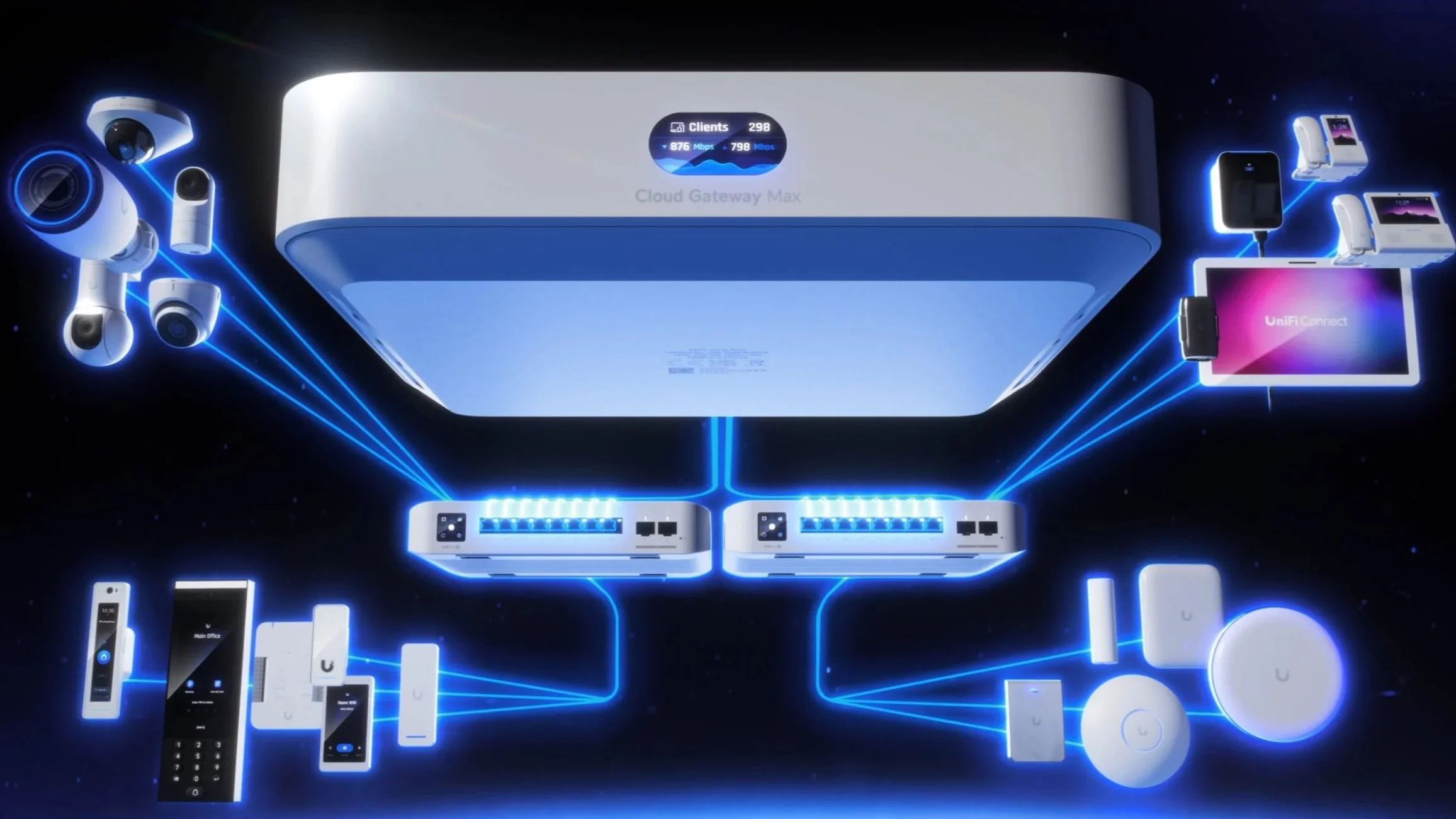 Older man with gray hair, glasses, wearing a white polo shirt and khaki pants, sitting on a beige couch, talking on the phone and using a laptop in a bright, modern living room with wooden floors, a white coffee table, a white dresser, a potted plant, and a window with natural light.