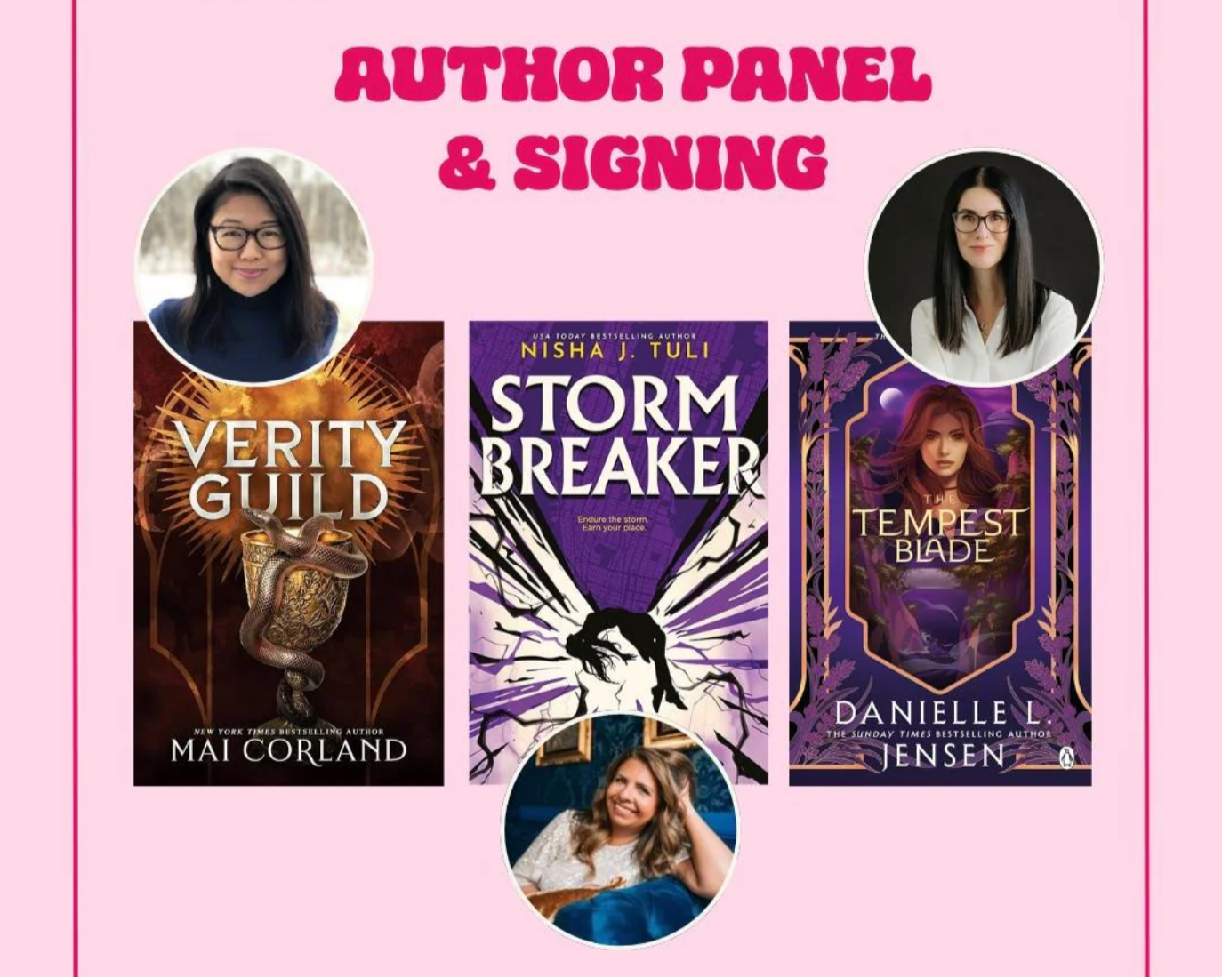 Romantasy Book Launch Event for Storm Breaker by Nisha J. Tuli and Verity Guild by Mai Corland and The Tempest Blade by Danielle L. Jensen!