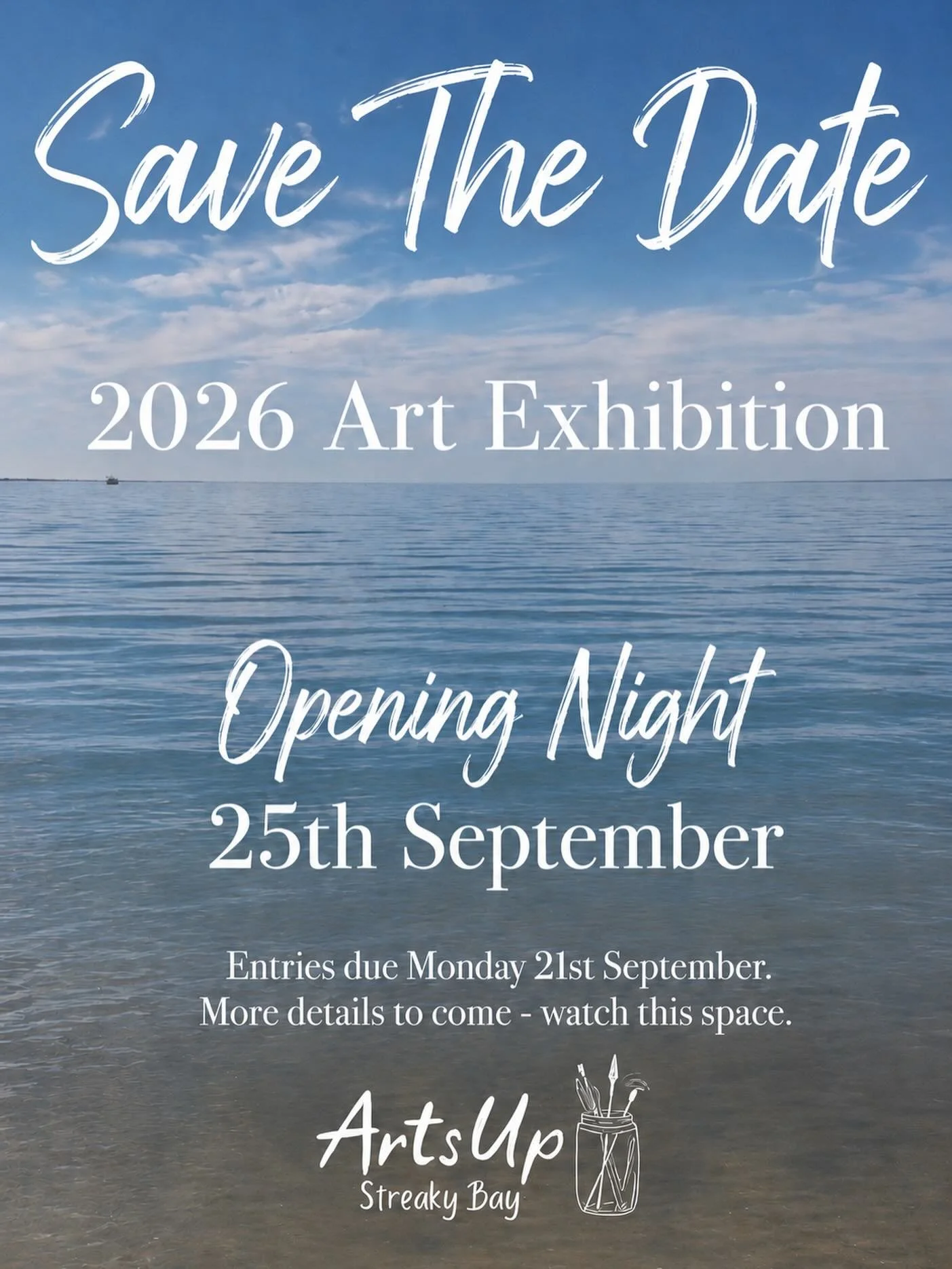 Call out to artists - now is the time to get the creativity flowing for your exhibition piece! 

Save the date 25th September for our Exhibition opening night. 
Entries due on Monday 21st September. 

More details to come - watch this space ✨