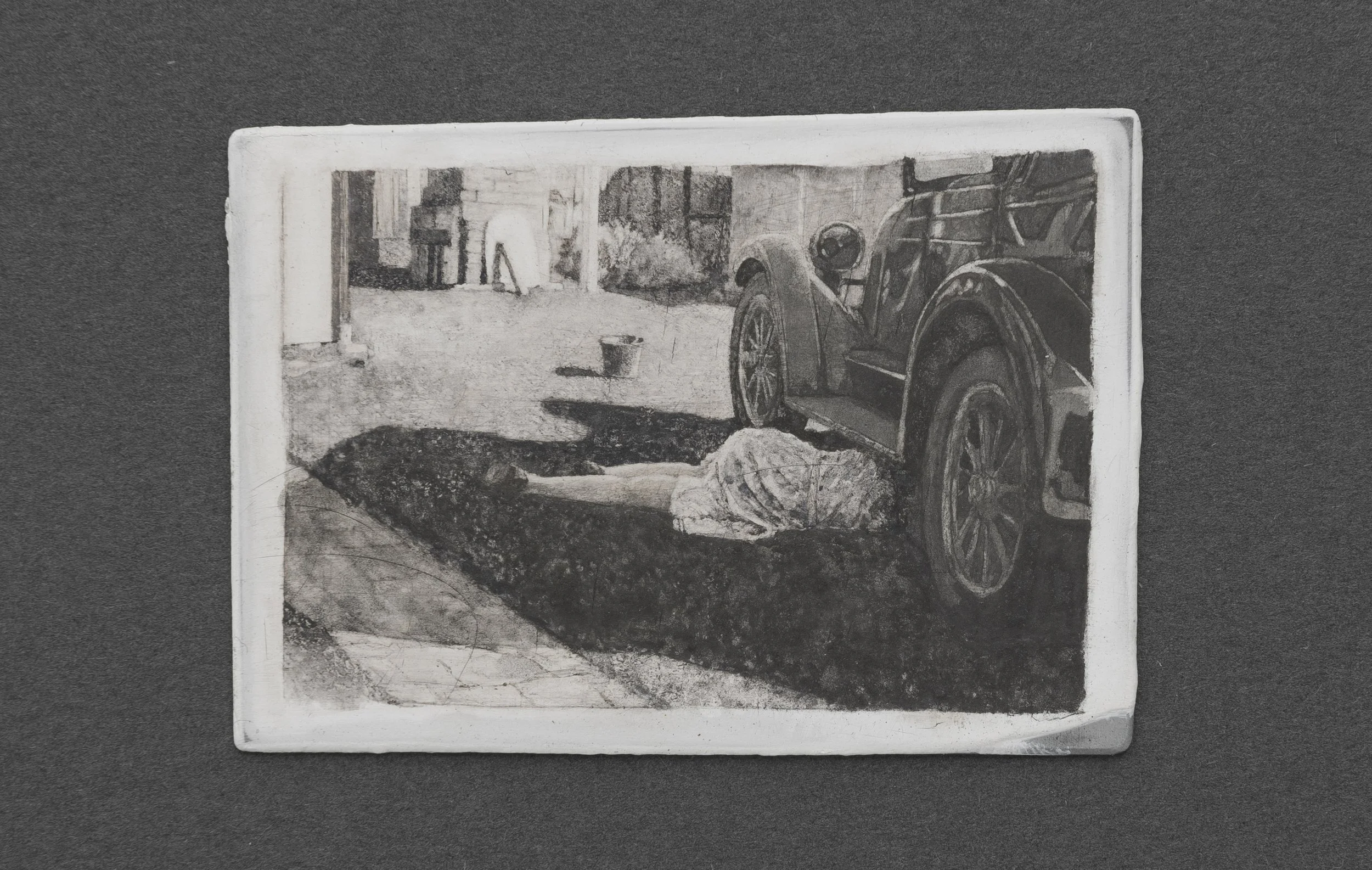 Artist's Personal Collection Untitled # 27, 2016, water activated dry media and liquid charcoal on primed aluminium plate, 5 x 7cm