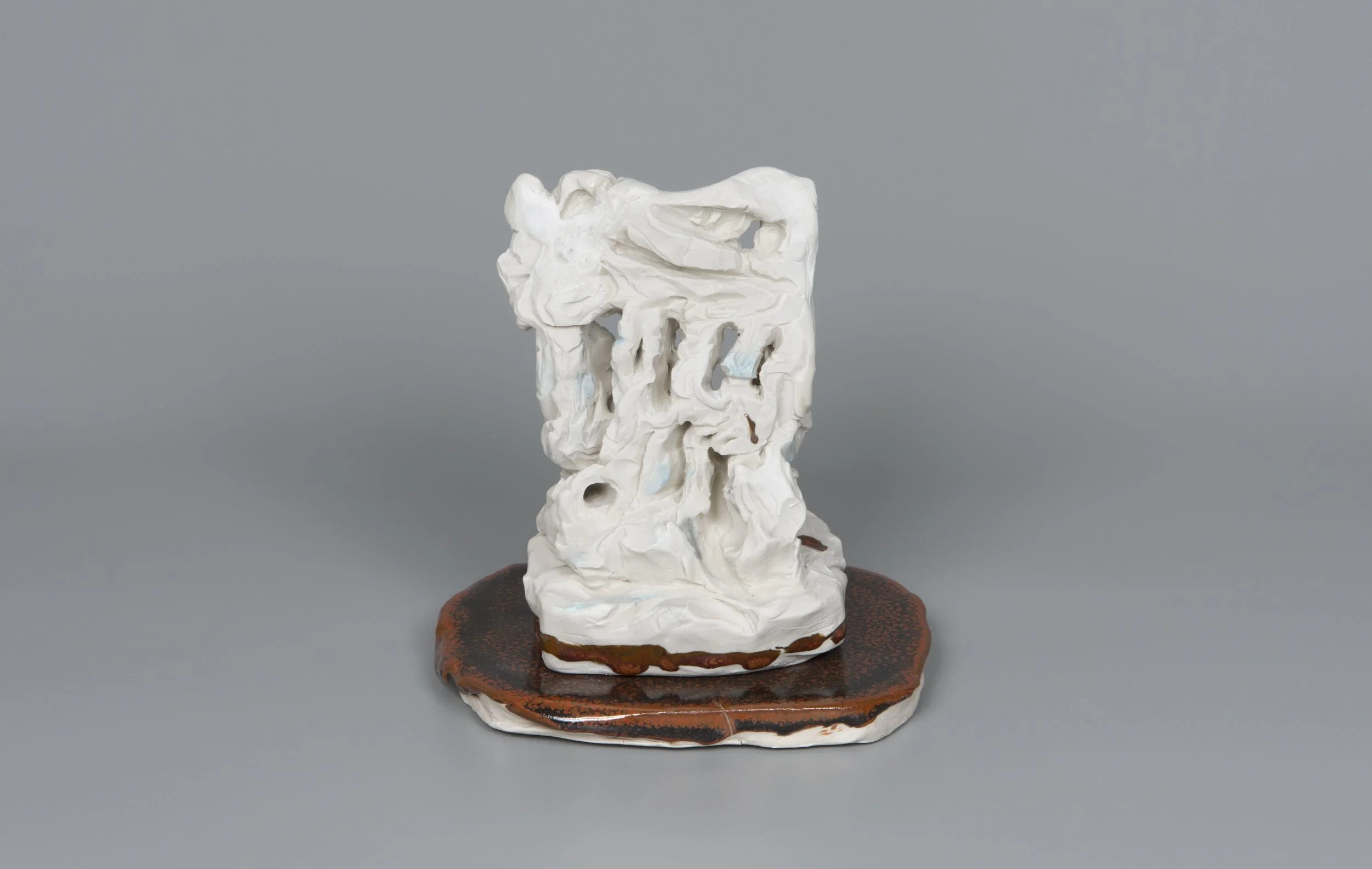 Haw Par Villa Rock Study #41 (Column), 2022, pastel, oil paint, glazed porcelain, 16 x 16 x 14 cm